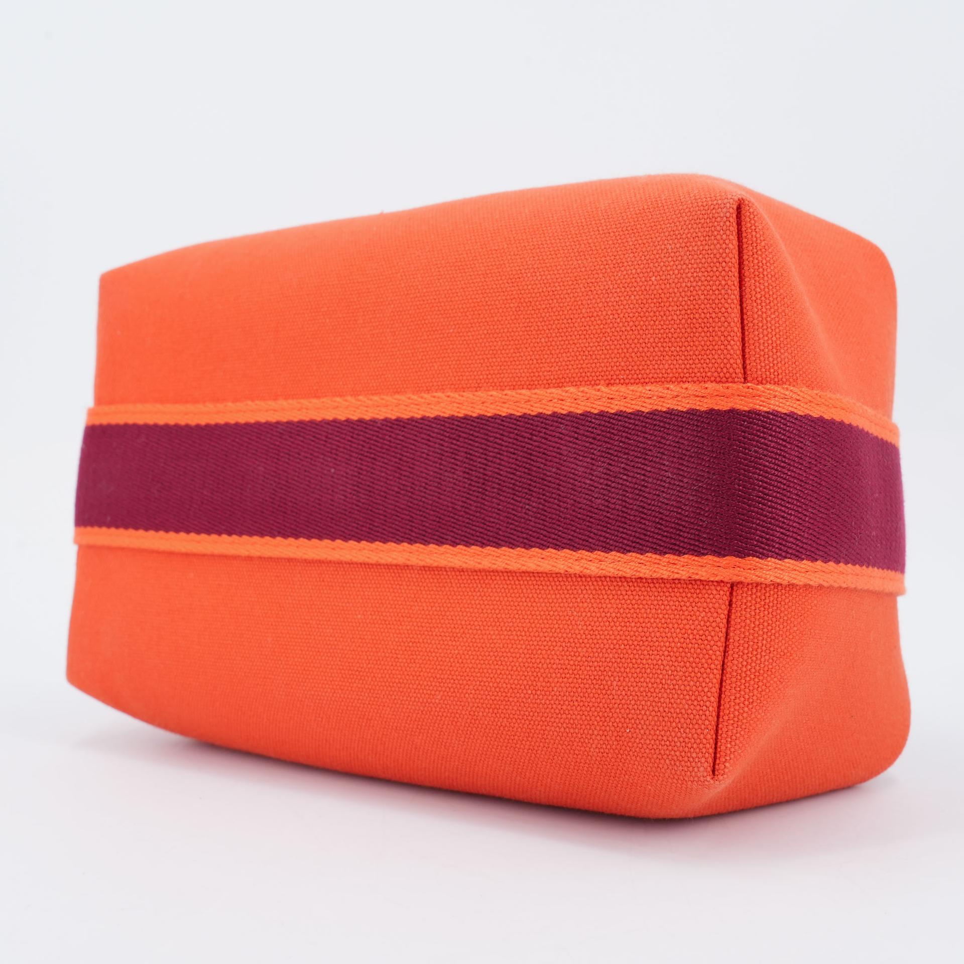 Excellent ( Rank SA )  HERMÈS  Bride-a-Brac Case PM Orange (93) Canvas Palladium hardware - 5