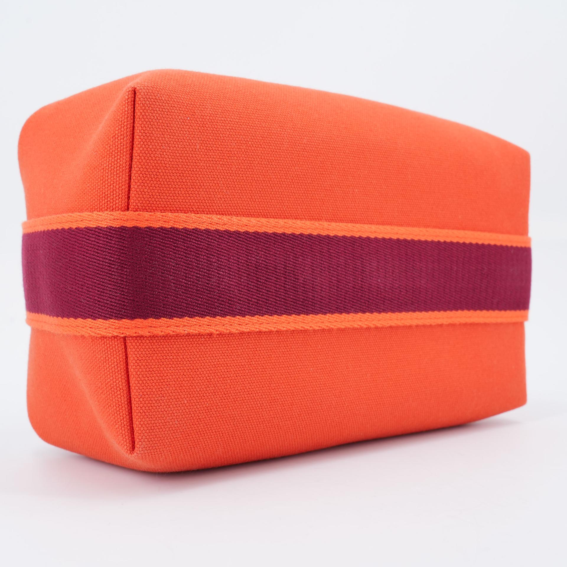 Excellent ( Rank SA )  HERMÈS  Bride-a-Brac Case PM Orange (93) Canvas Palladium hardware - 7