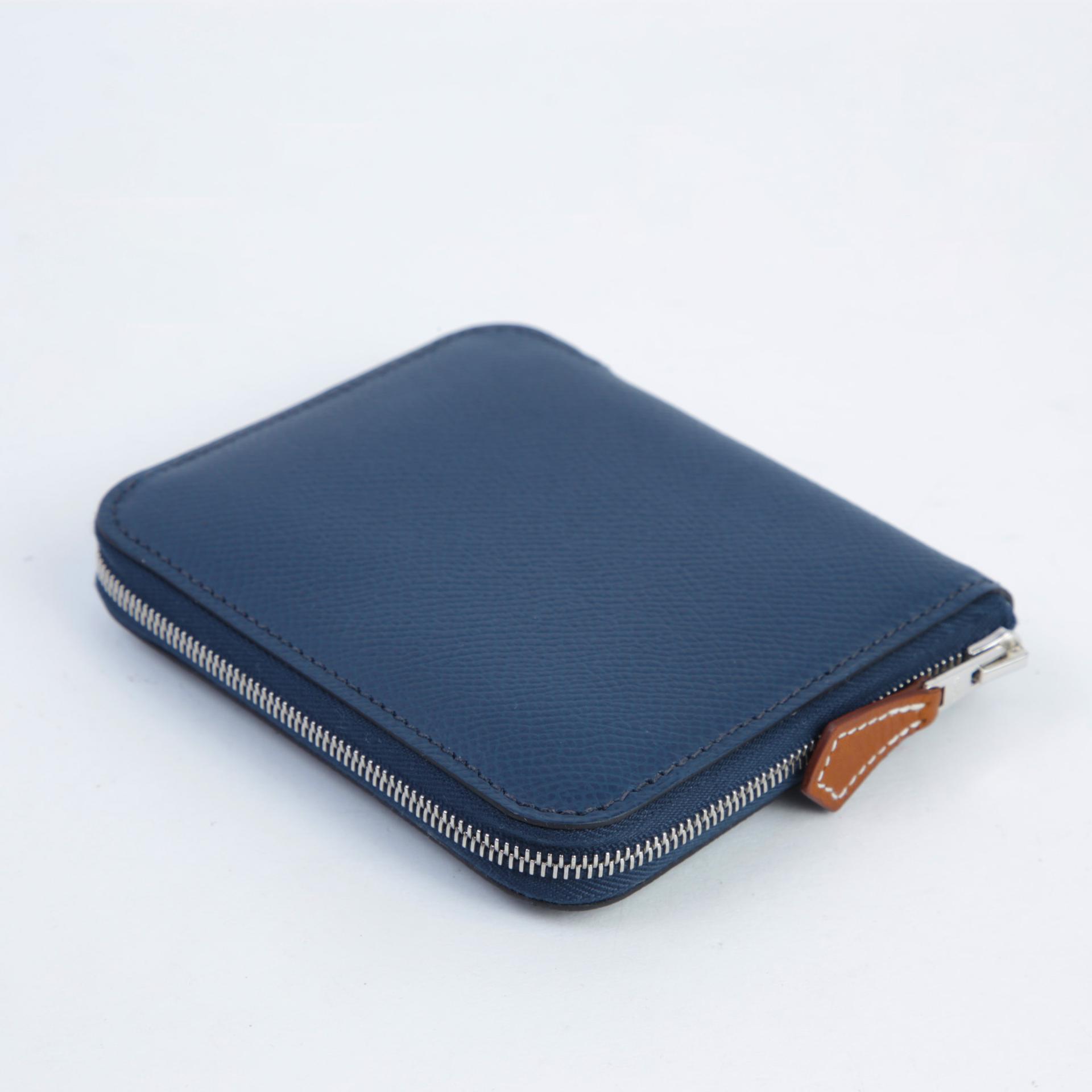 Unused ( Rank NS ) HERMÈS Silk’in Compact wallet Bleu de Prusse (7P) Epsom Silk Palladium hardware B (2023) - 6