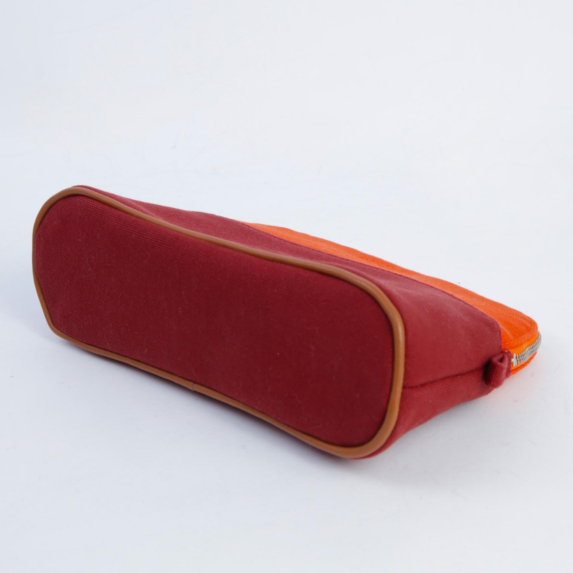 未使用保存品  HERMÈS 愛馬仕  Bolide PM化妝包 橙色 0G 馬鞍紅 Rouge Sellier 織布 銀扣 - 4