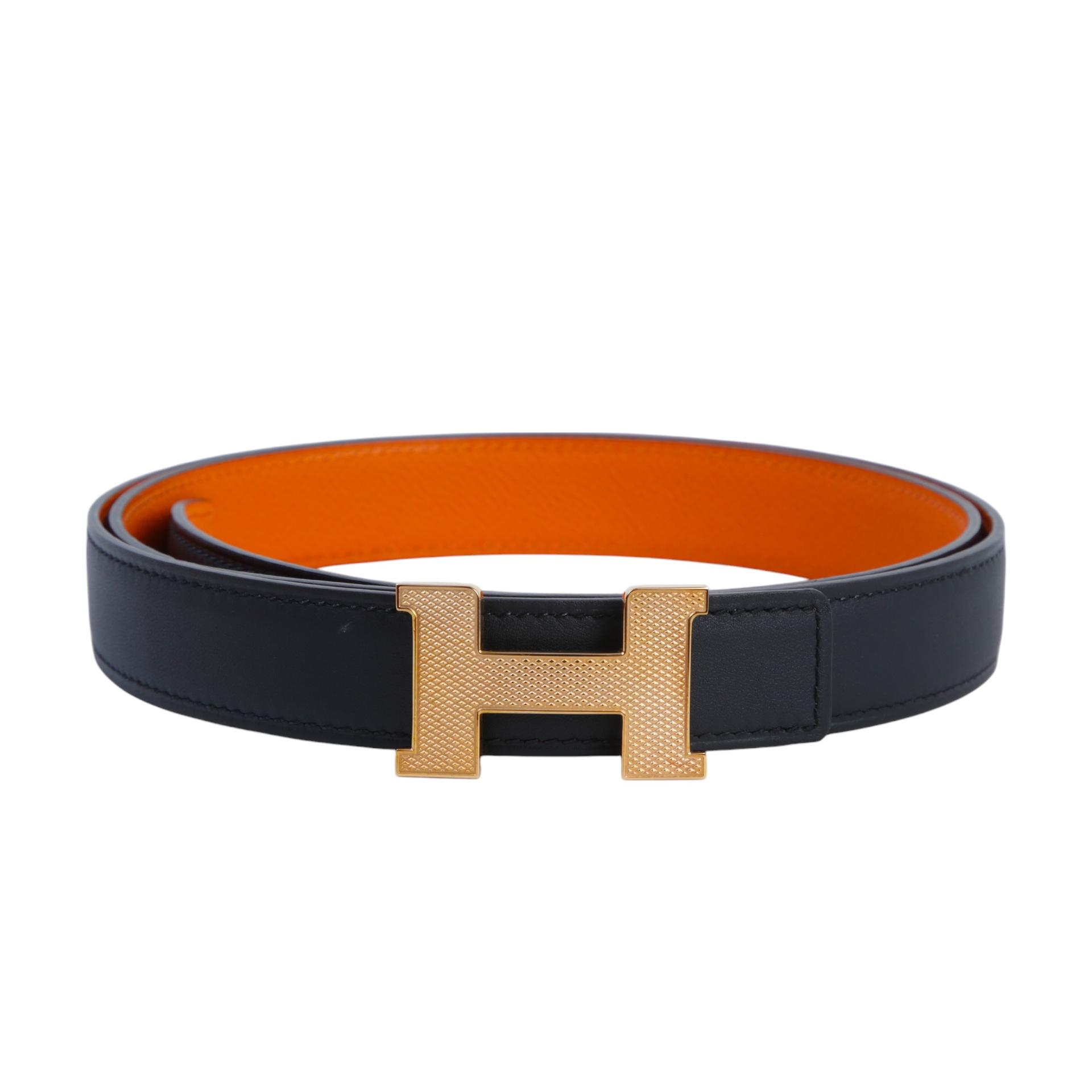 HERMES エルメス Hバックル ベルト ブラック×オレンジ ゴールド Hベルト オレンジ ブラック (89) | GINZA XIAOMA