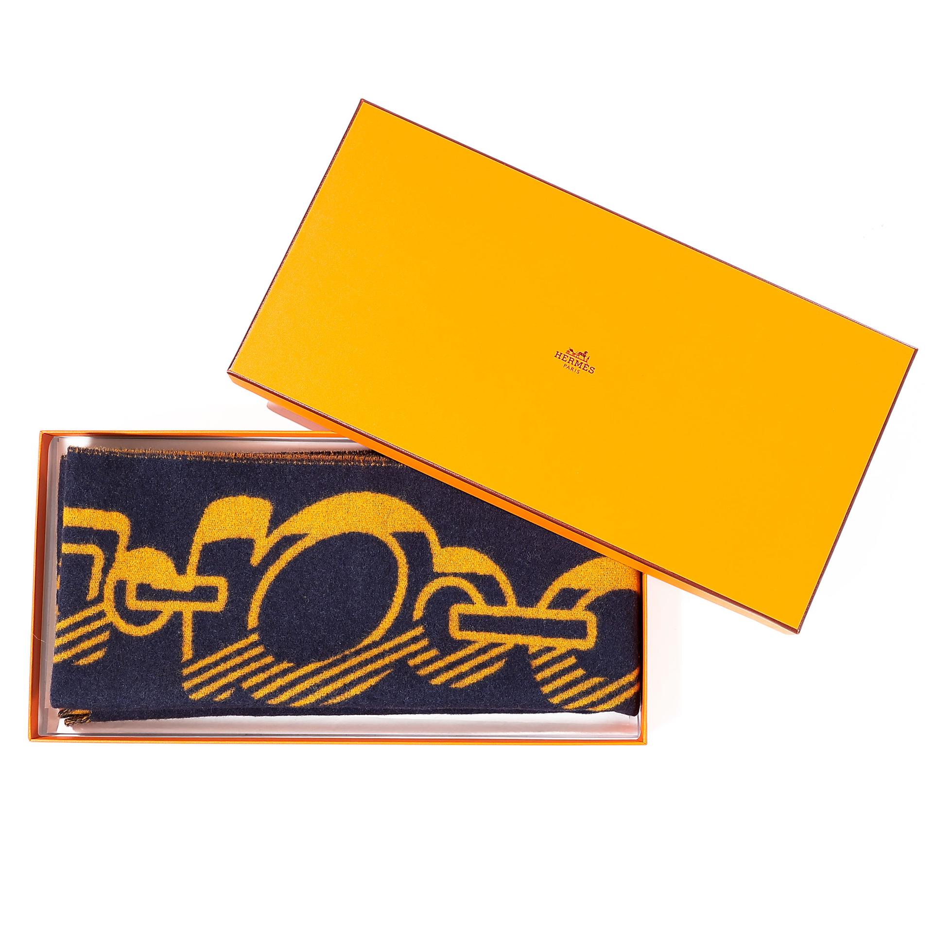 ランク NS 未使用品 HERMÈS エルメス カザック ドレバックル マフラー イエロー ブラック カシミヤ - 4