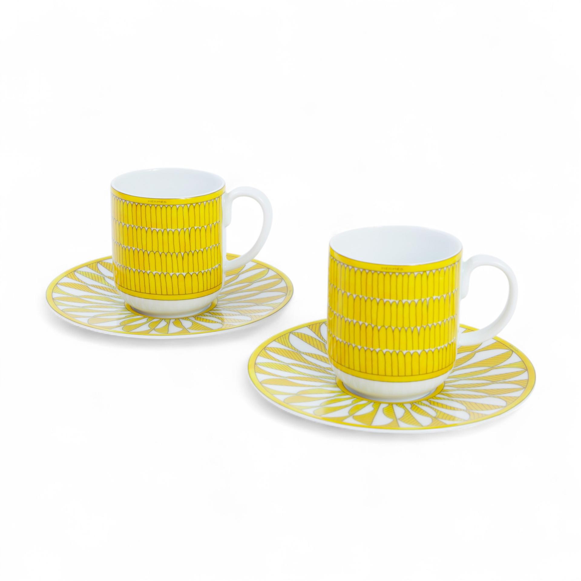 全新 HERMÈS 愛馬仕 Soleil d’Hermès coffee cup and saucer 黄色 陶器 - 1