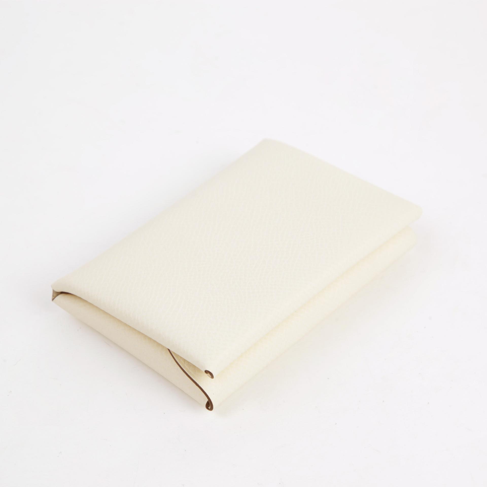Unused ( Rank NS ) HERMÈS Calvi Duo card holder Nata (I2) Epsom Palladium hardware U (2022) - 3