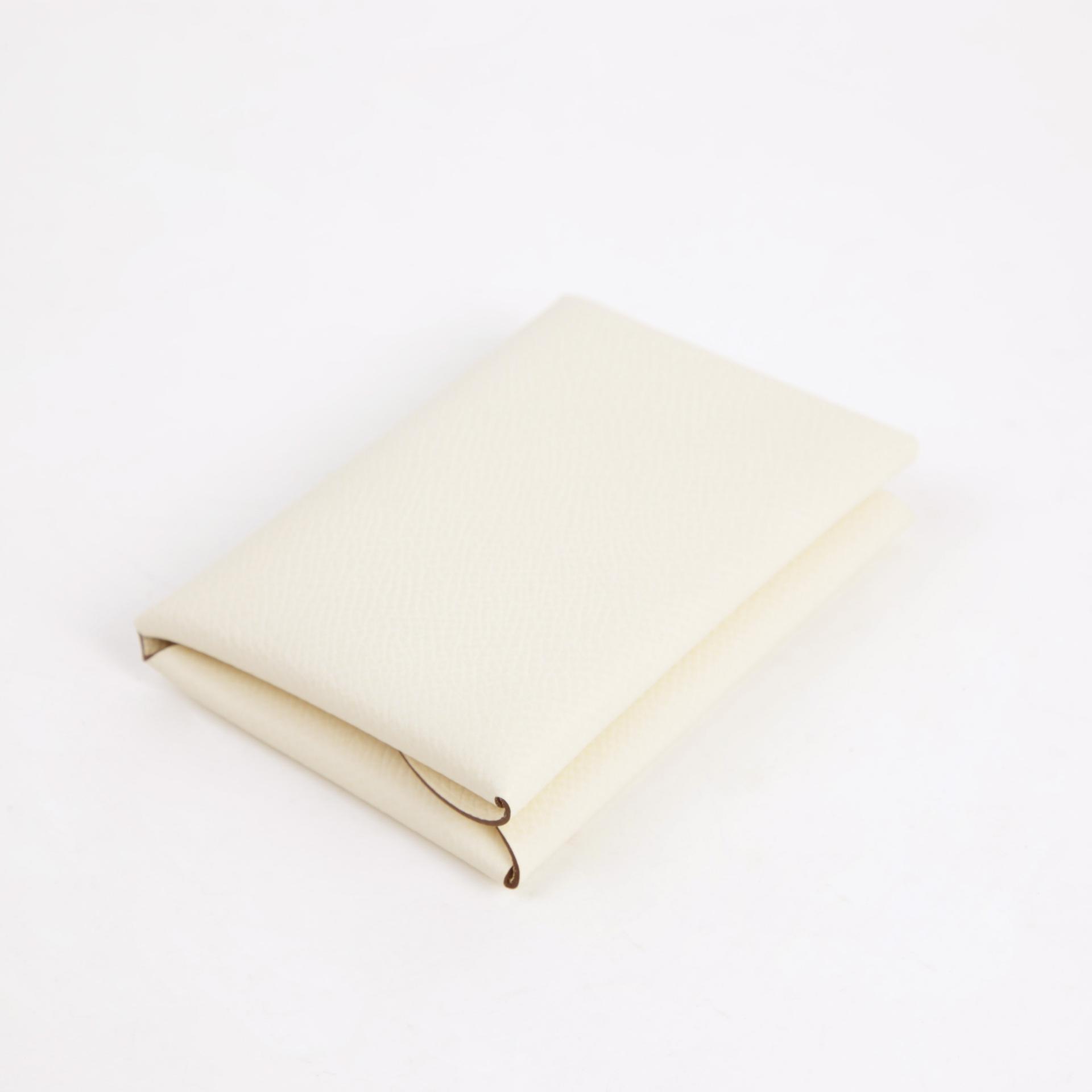 Unused ( Rank NS ) HERMÈS Calvi Duo card holder Nata (I2) Epsom Palladium hardware U (2022) - 5