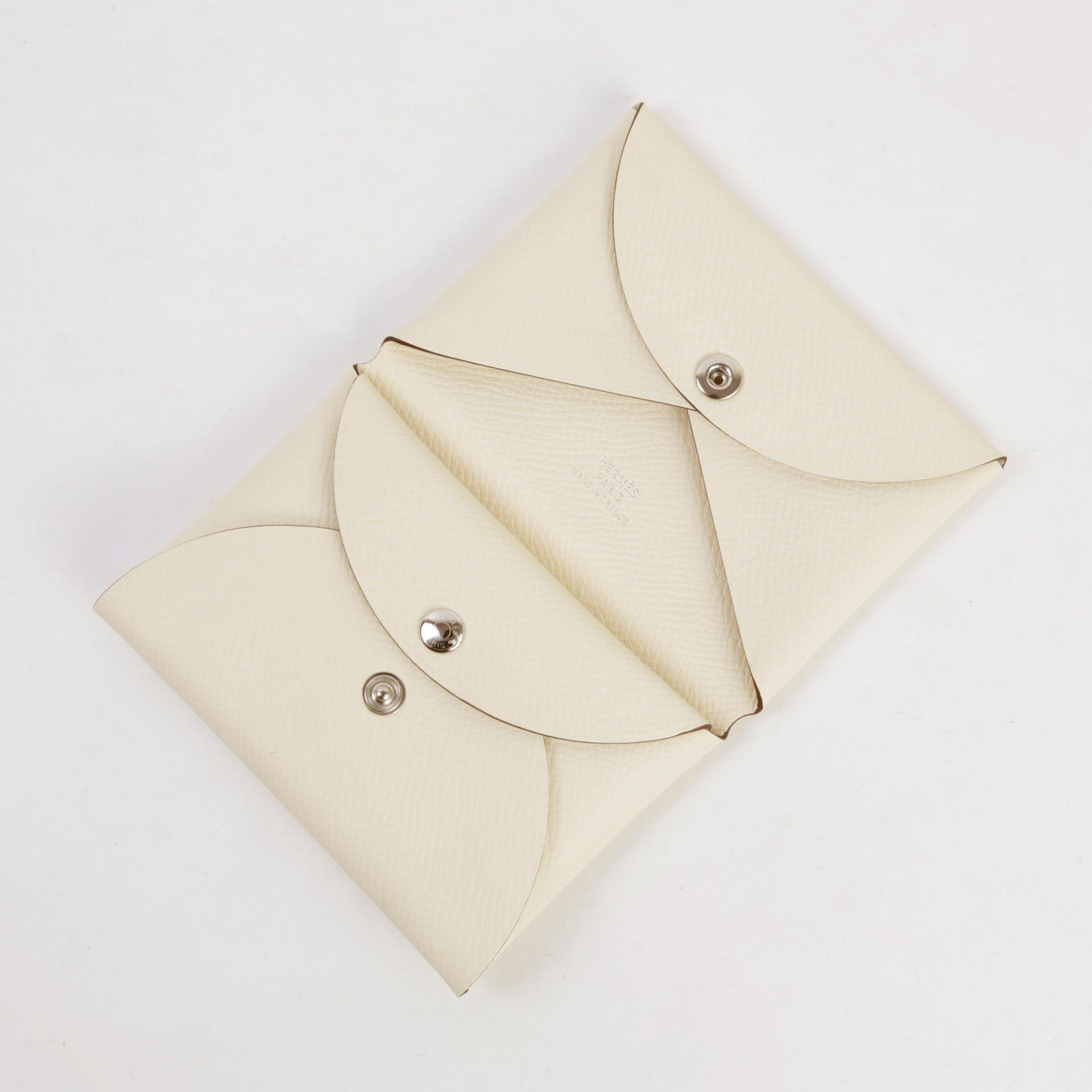 Unused ( Rank NS ) HERMÈS Calvi Duo card holder Nata (I2) Epsom Palladium hardware U (2022) - 7