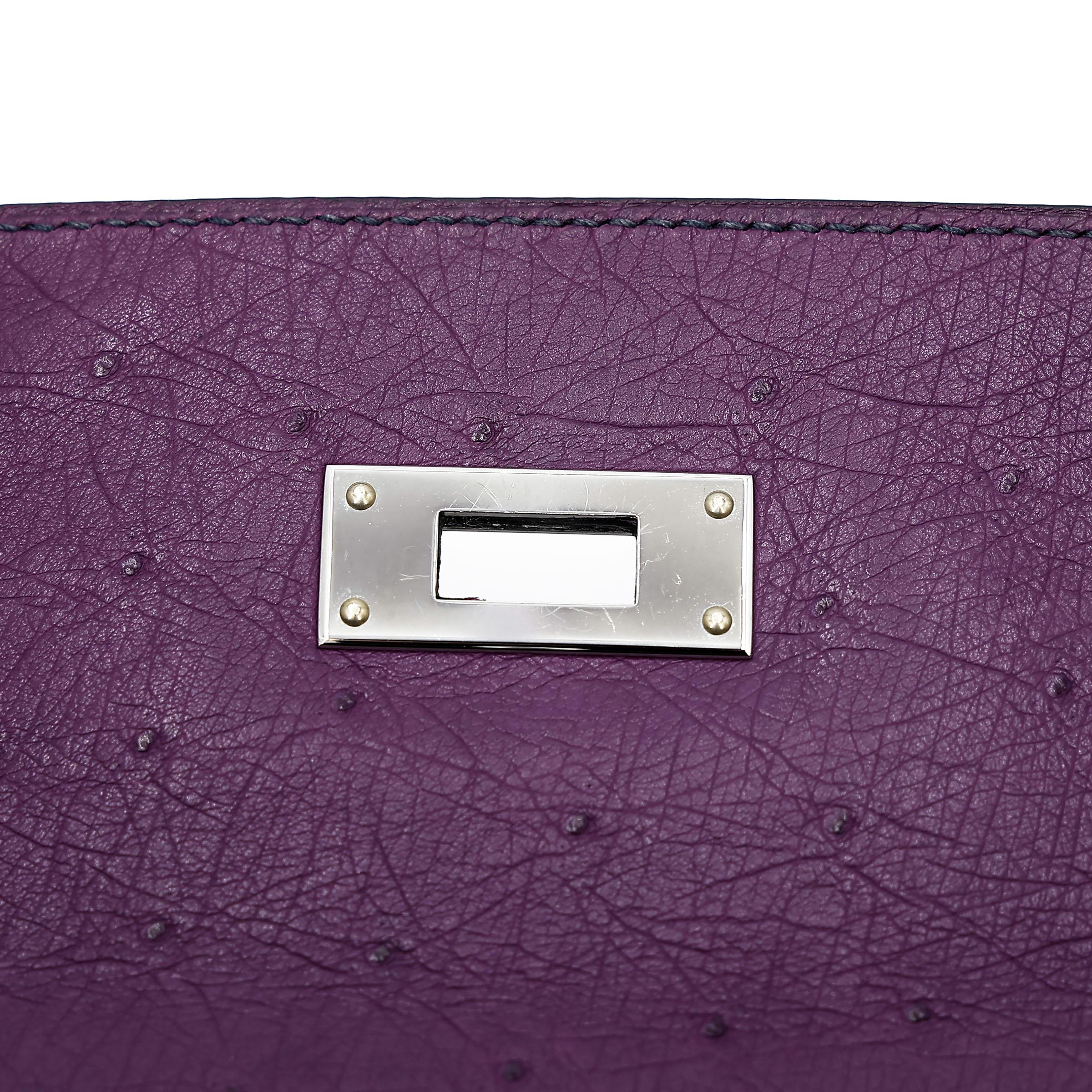 Very Good ( Rank A) HERMÈS Kelly Ghillies 32 Violet (96) Bleu de Malte (7L) Marron Fonce (45) Ostrich Palladium hardware Square R (2014) - 19