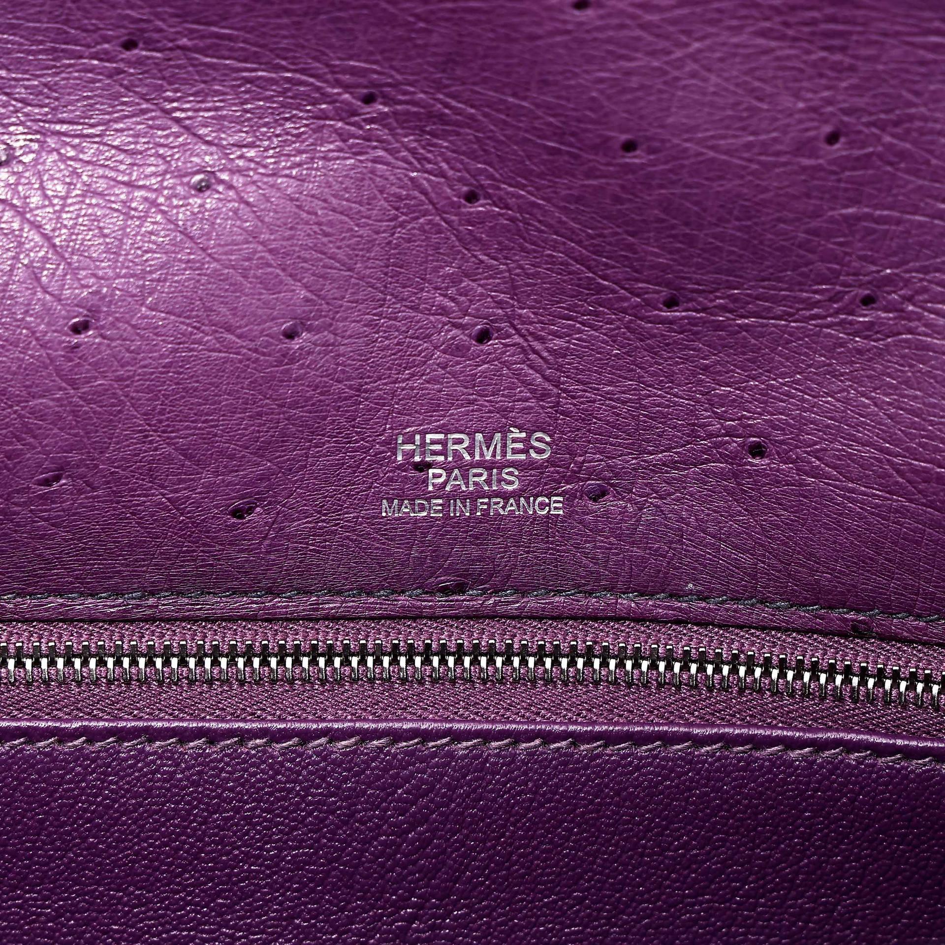 Very Good ( Rank A) HERMÈS Kelly Ghillies 32 Violet (96) Bleu de Malte (7L) Marron Fonce (45) Ostrich Palladium hardware Square R (2014) - 24