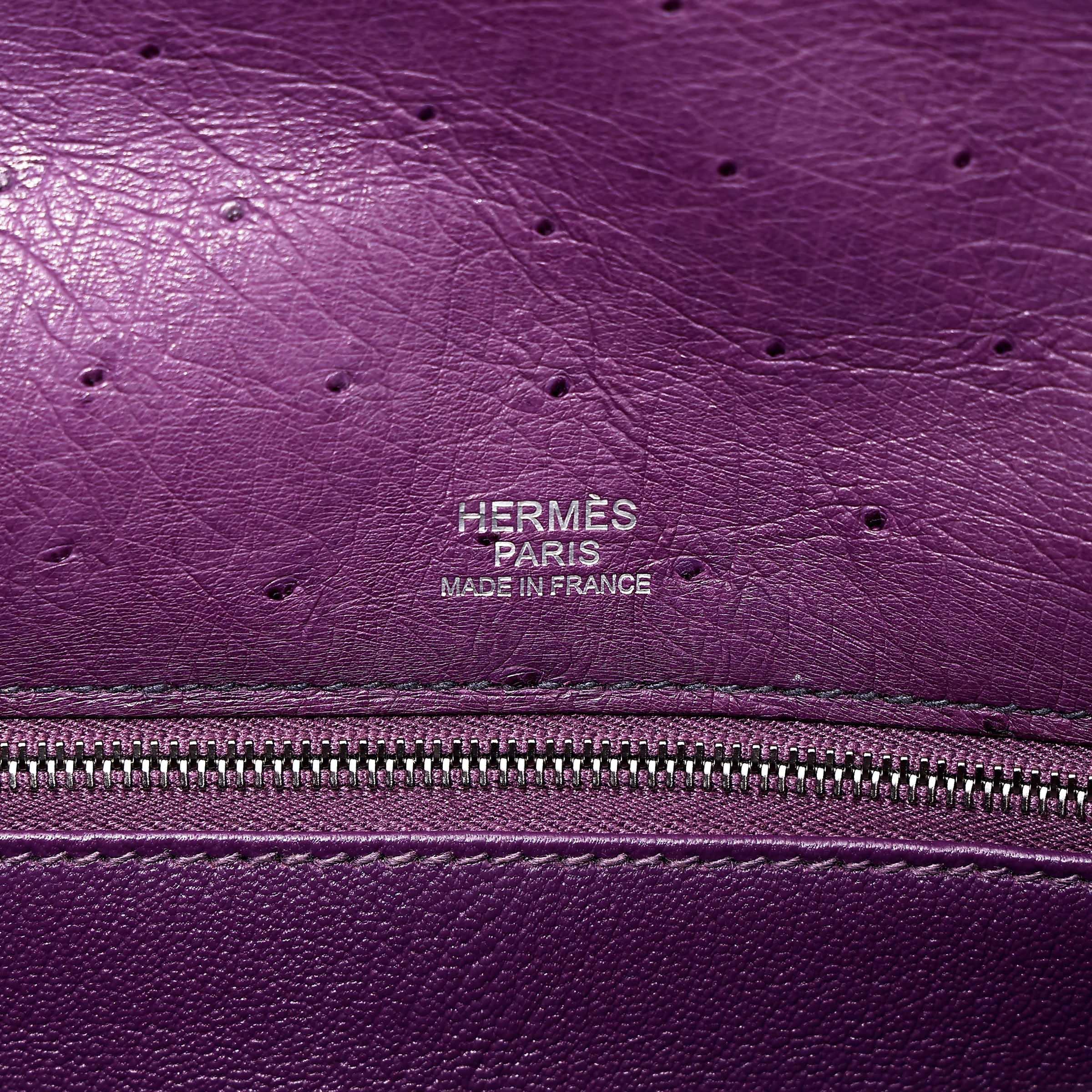 Very Good ( Rank A) HERMÈS Kelly Ghillies 32 Violet (96) Bleu de Malte (7L) Marron Fonce (45) Ostrich Palladium hardware Square R (2014) - 24