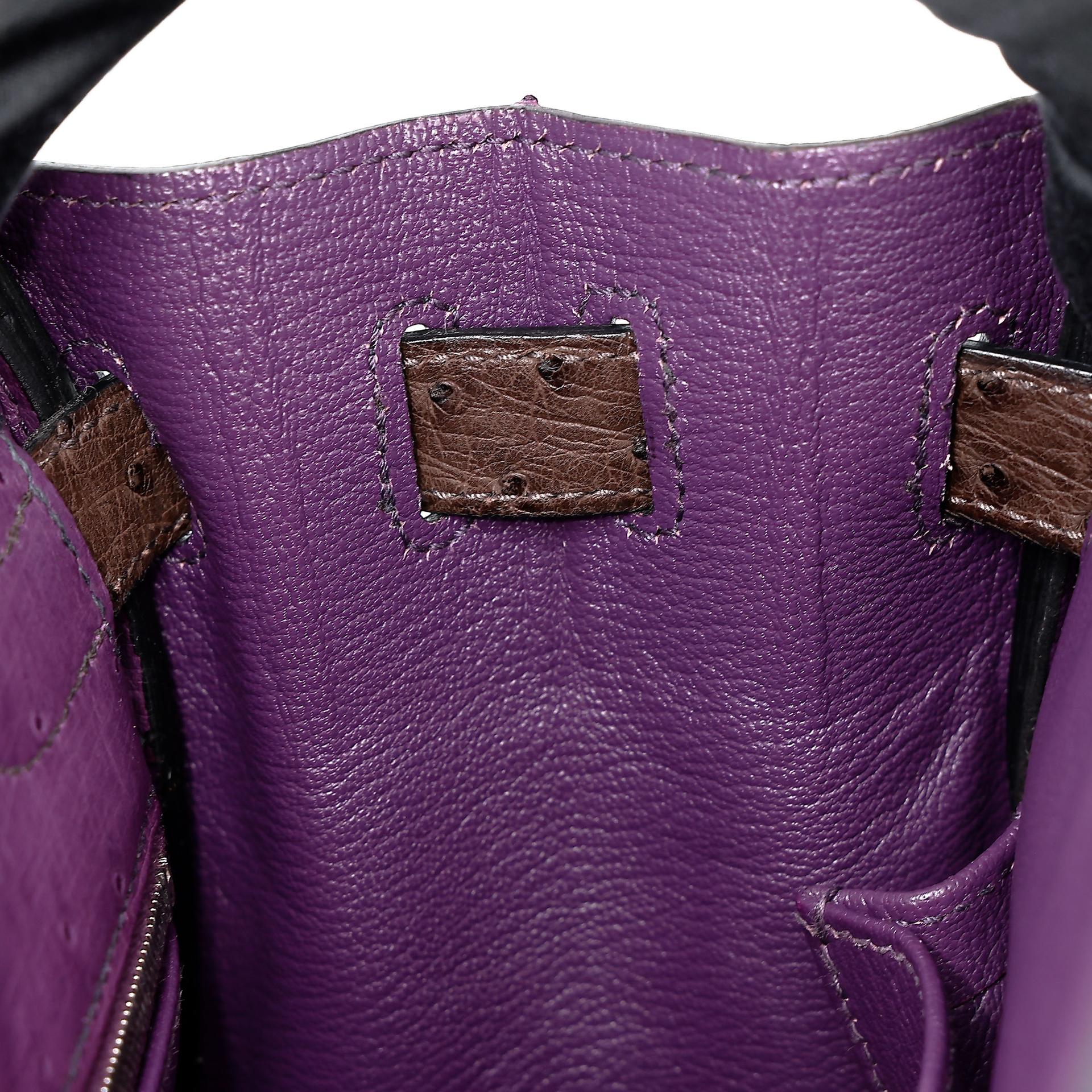 Very Good ( Rank A) HERMÈS Kelly Ghillies 32 Violet (96) Bleu de Malte (7L) Marron Fonce (45) Ostrich Palladium hardware Square R (2014) - 27