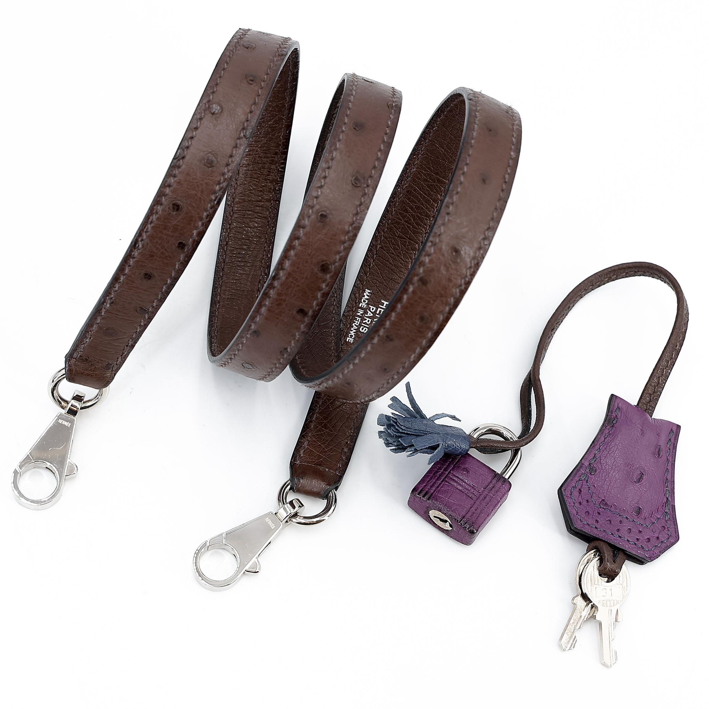 Very Good ( Rank A) HERMÈS Kelly Ghillies 32 Violet (96) Bleu de Malte (7L) Marron Fonce (45) Ostrich Palladium hardware Square R (2014) - 32