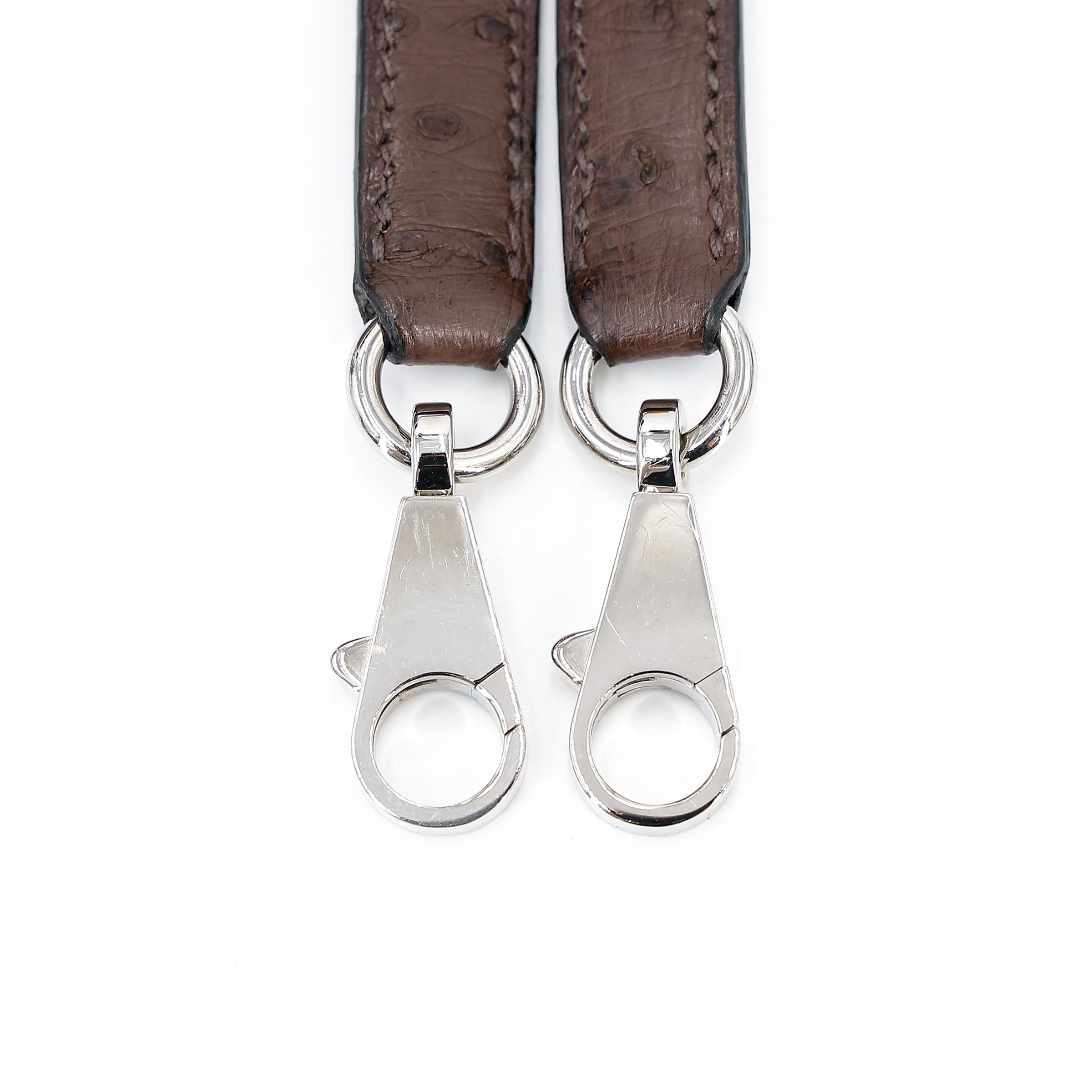 Very Good ( Rank A) HERMÈS Kelly Ghillies 32 Violet (96) Bleu de Malte (7L) Marron Fonce (45) Ostrich Palladium hardware Square R (2014) - 34
