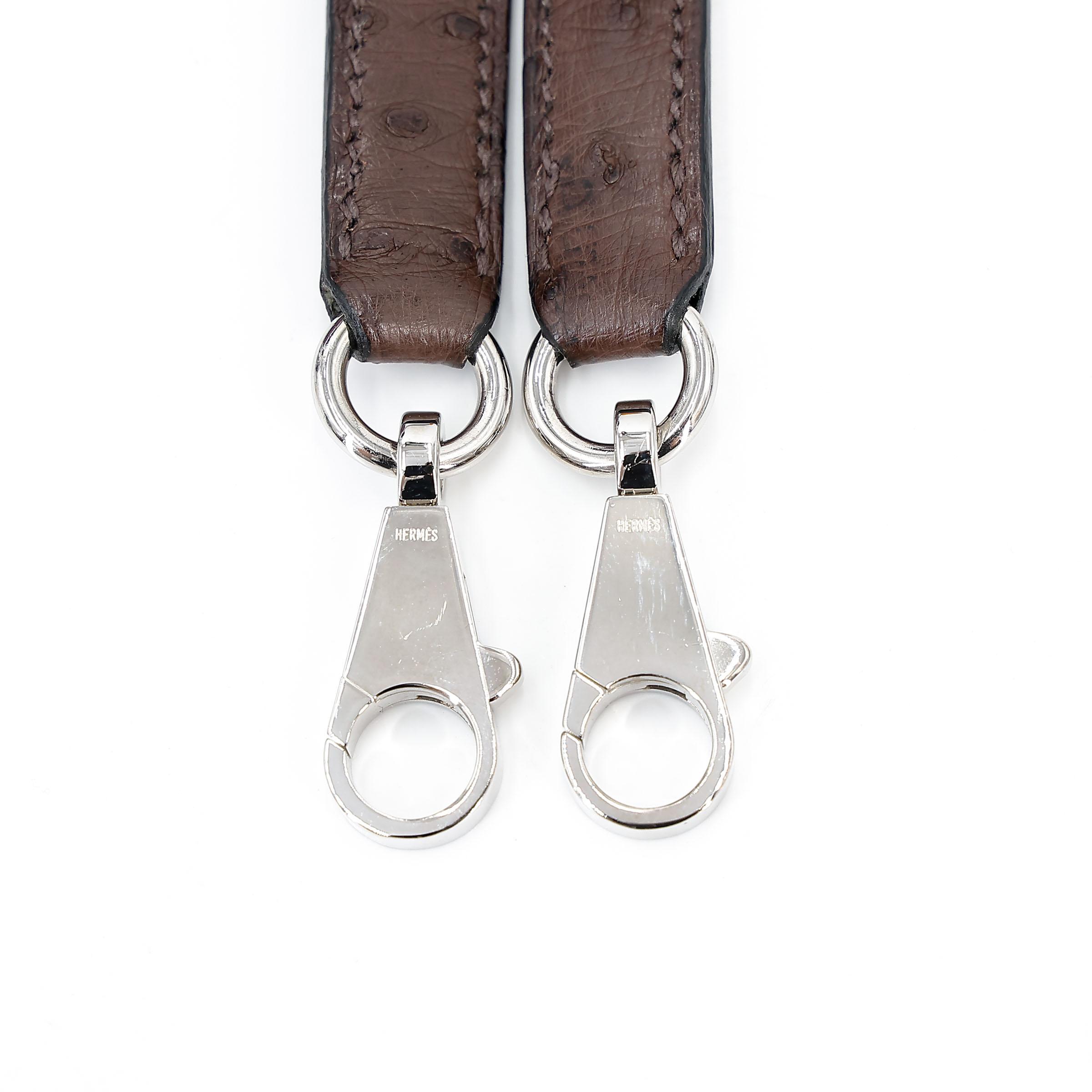 Very Good ( Rank A) HERMÈS Kelly Ghillies 32 Violet (96) Bleu de Malte (7L) Marron Fonce (45) Ostrich Palladium hardware Square R (2014) - 35