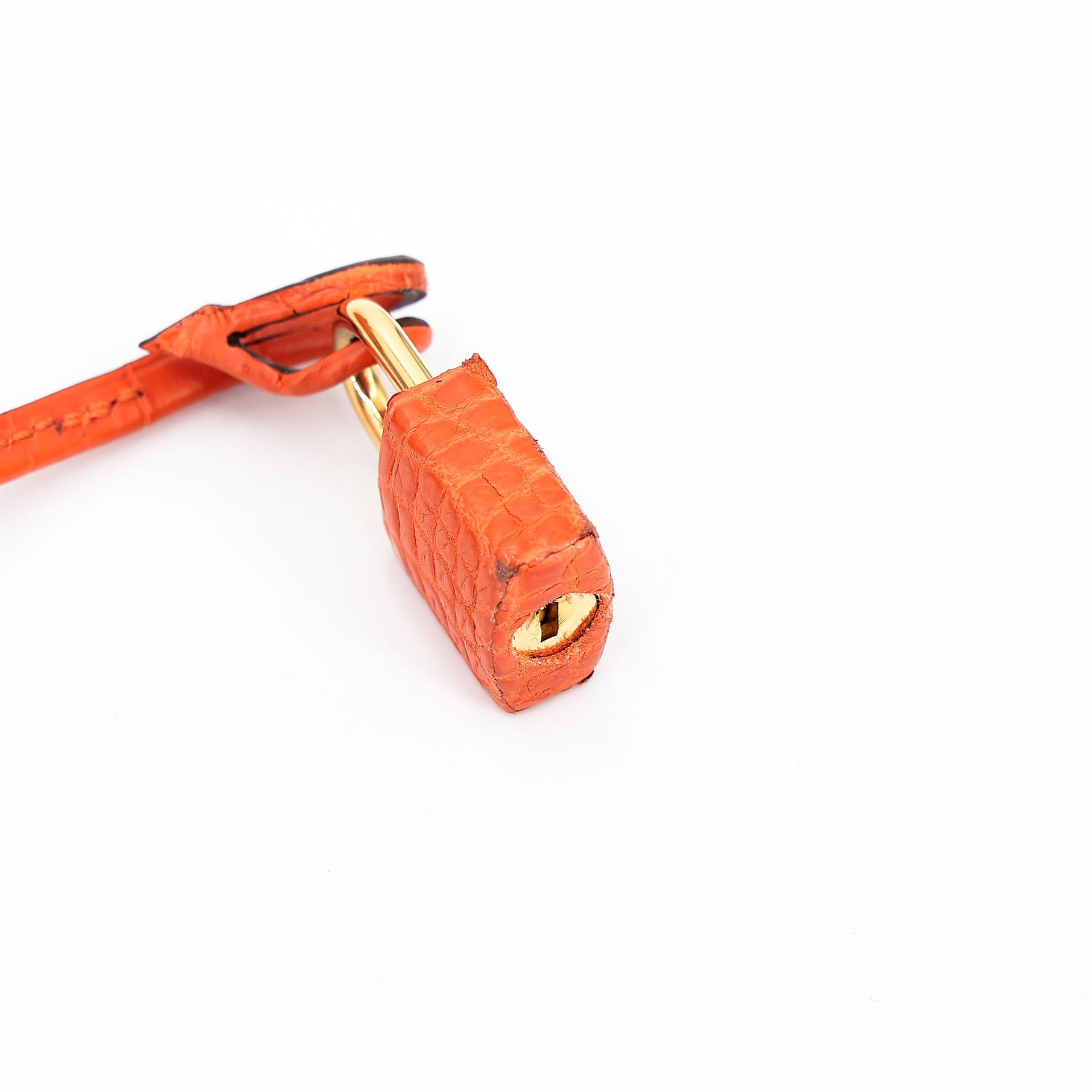Very Good ( Rank A) HERMÈS Kelly 25 Feu (9J) Matte Alligator Gold hardware Square R (2014) - 33