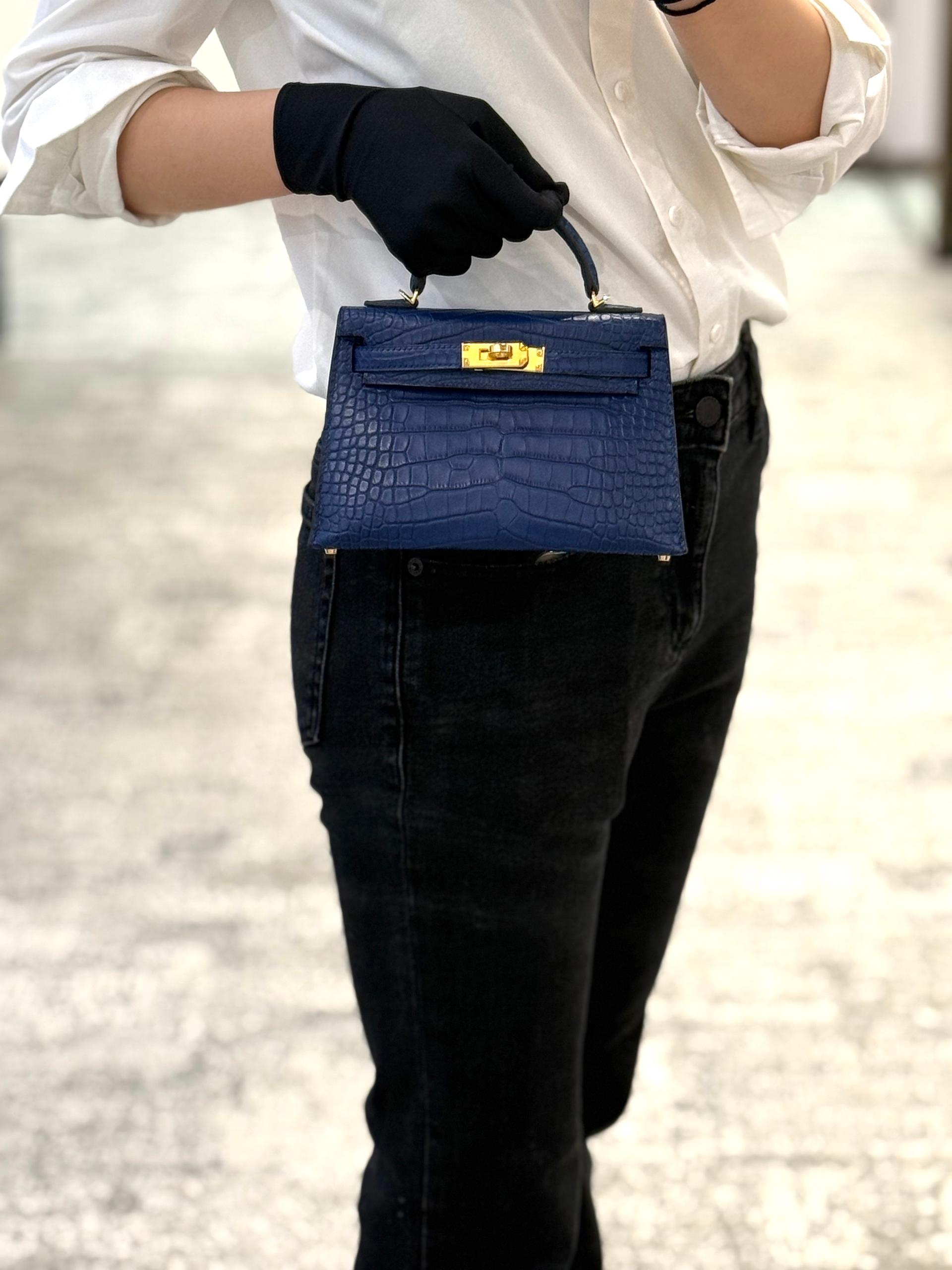 ランク N 新品 HERMÈS エルメス ミニケリー2 ブルーサフィール (73) クロコダイル アリゲーター マット ゴールド金具 W刻印 - 3
