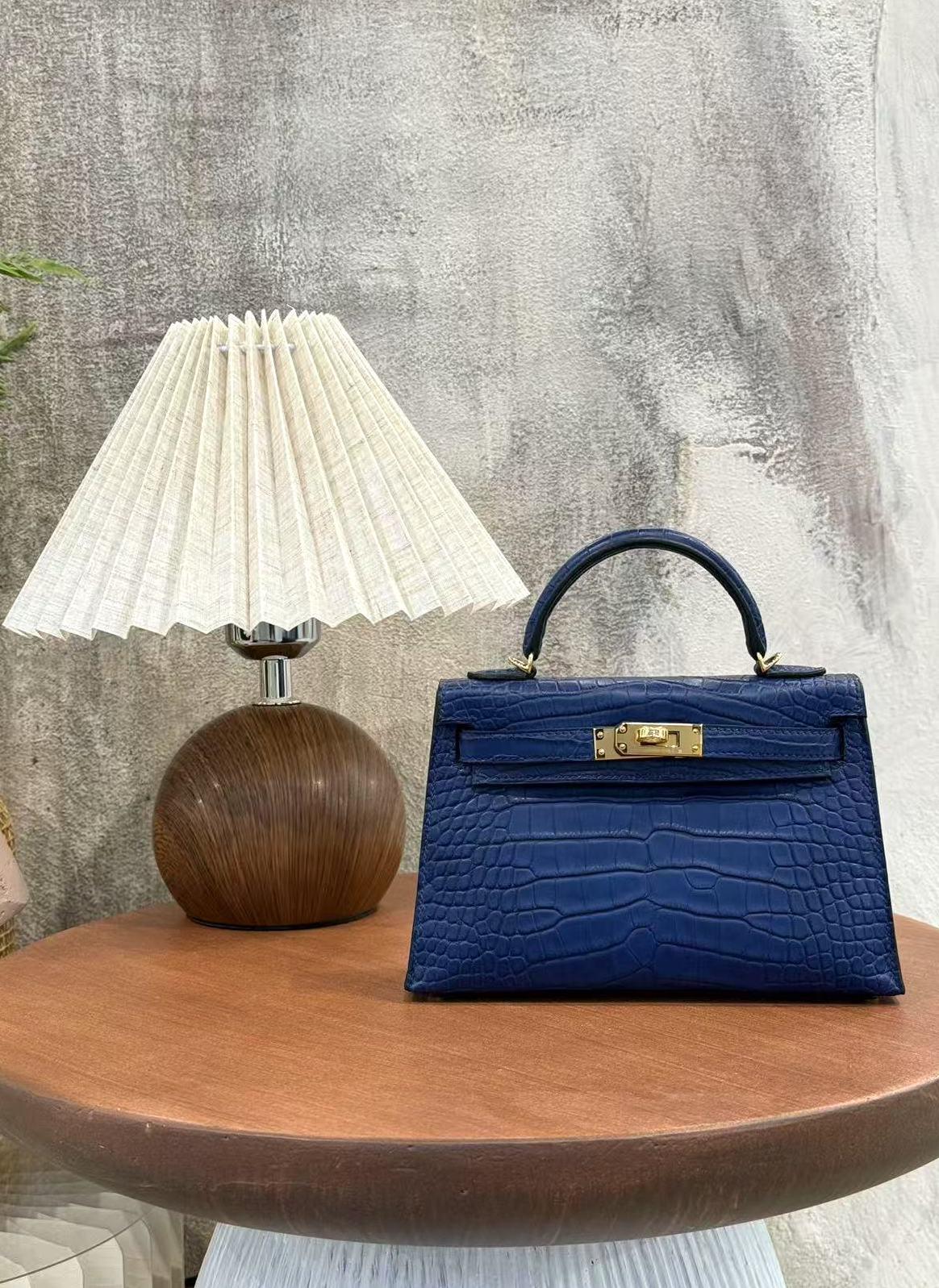 ランク N 新品 HERMÈS エルメス ミニケリー2 ブルーサフィール (73) クロコダイル アリゲーター マット ゴールド金具 W刻印 - 4
