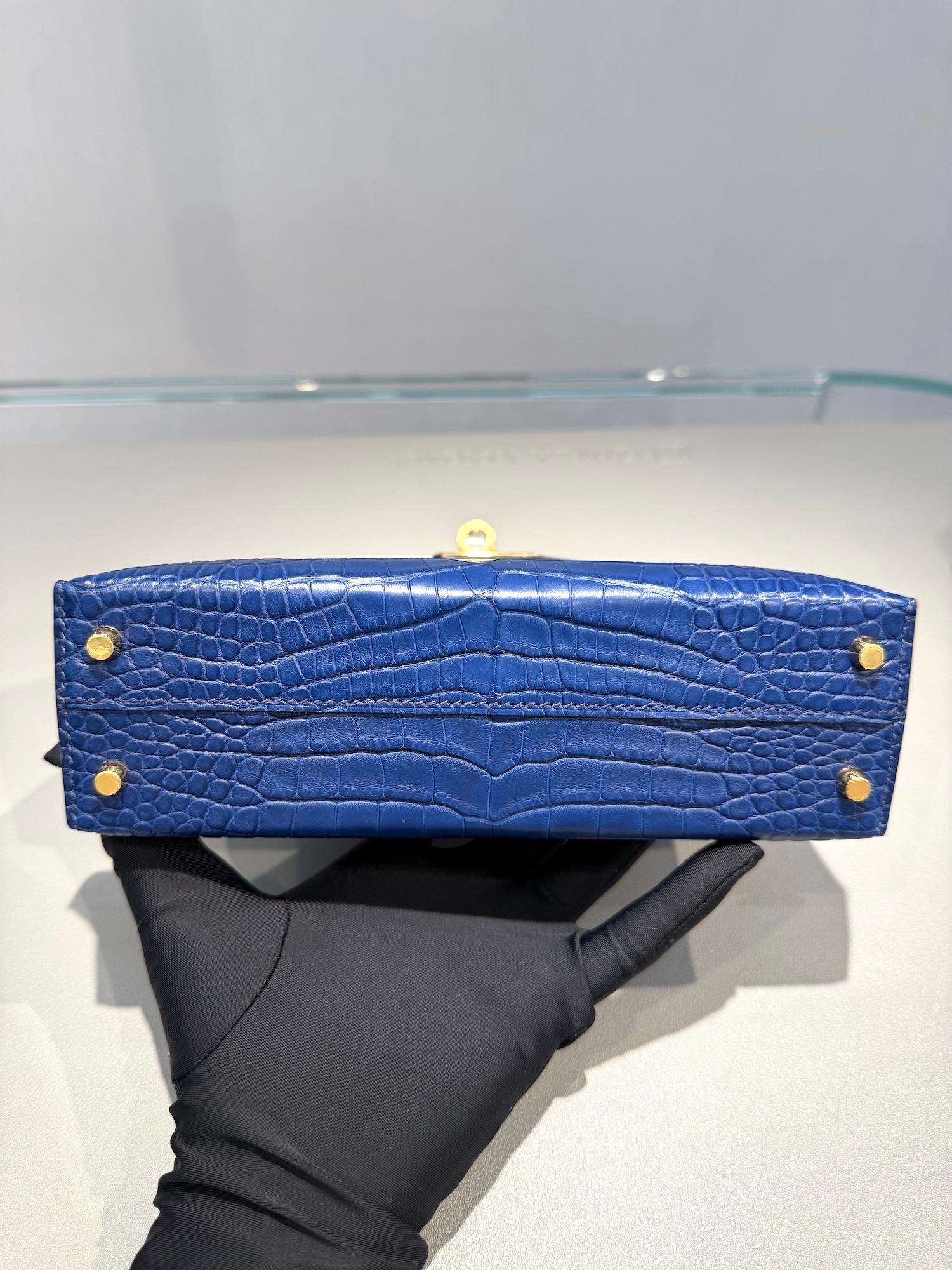 ランク N 新品 HERMÈS エルメス ミニケリー2 ブルーサフィール (73) クロコダイル アリゲーター マット ゴールド金具 W刻印 - 18