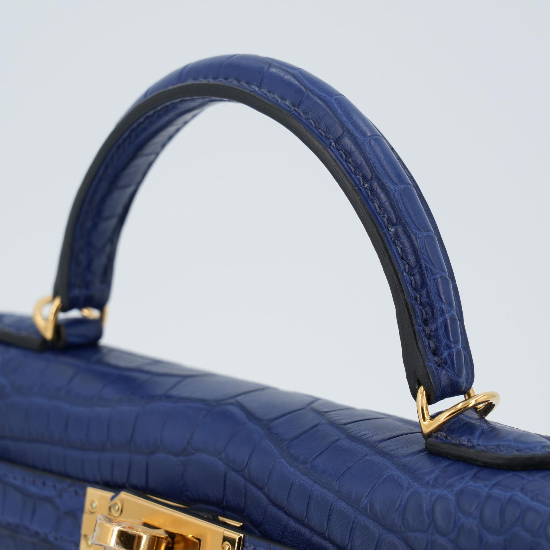 ランク N 新品 HERMÈS エルメス ミニケリー2 ブルーサフィール (73) クロコダイル アリゲーター マット ゴールド金具 W刻印 - 6