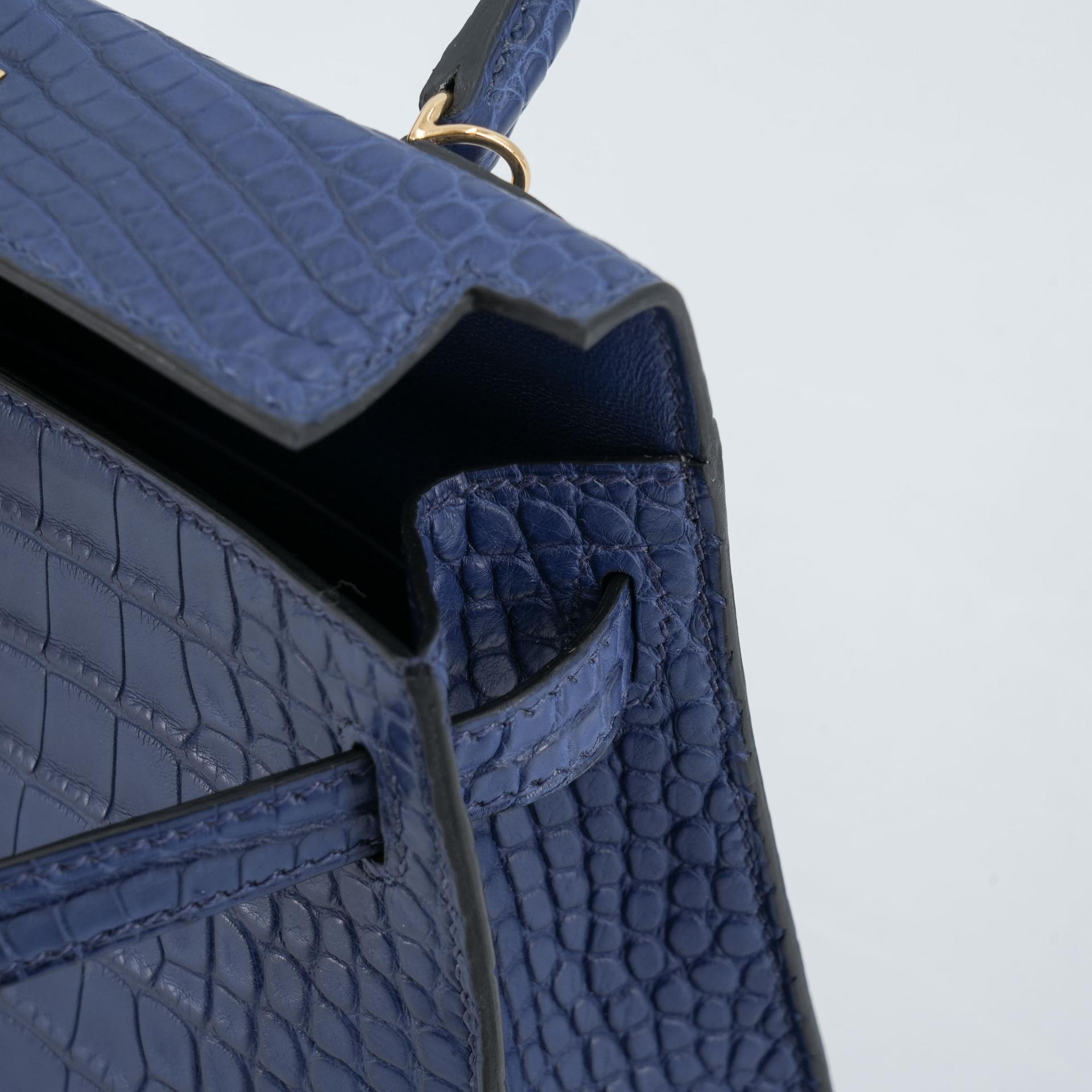 ランク N 新品 HERMÈS エルメス ミニケリー2 ブルーサフィール (73) クロコダイル アリゲーター マット ゴールド金具 W刻印 - 14