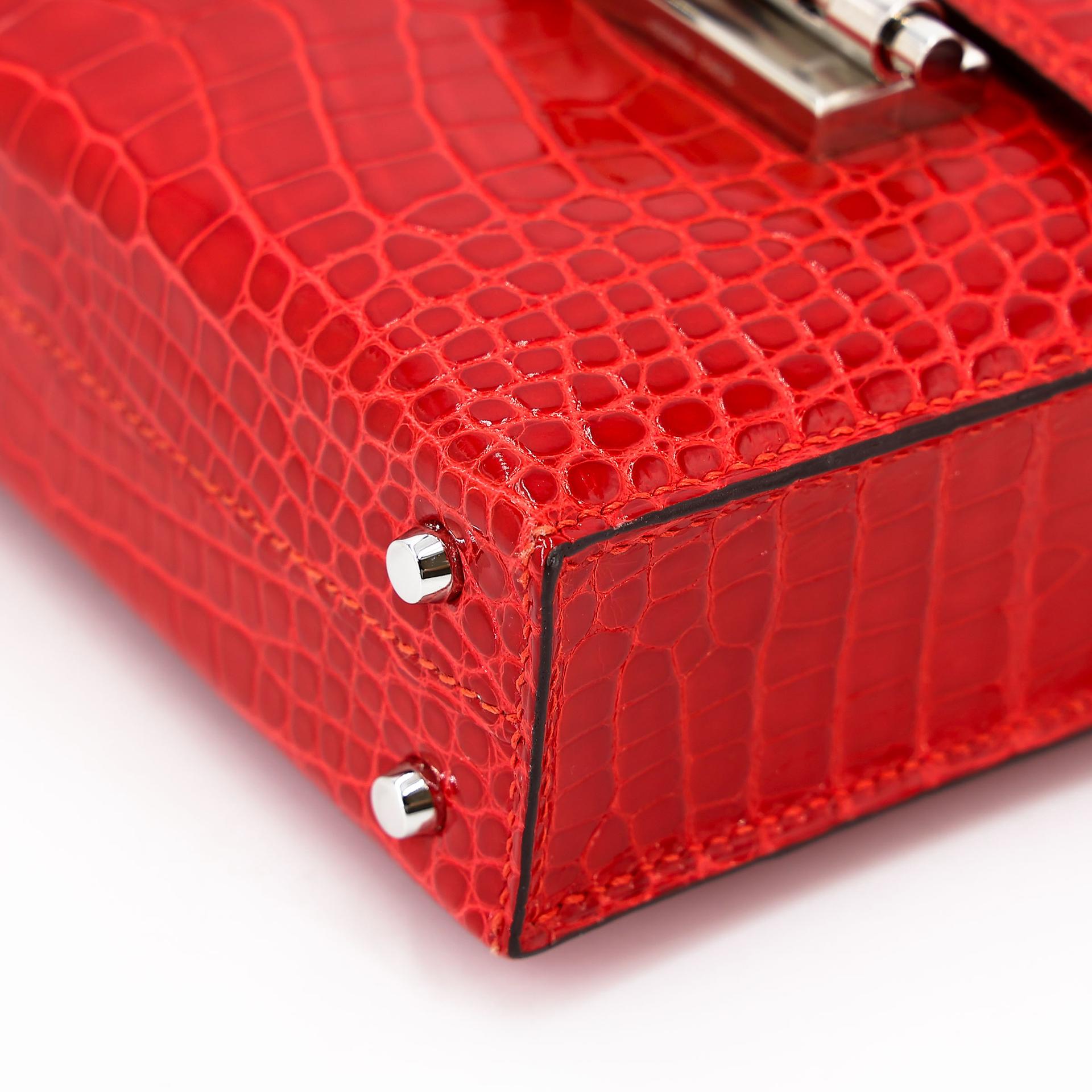 Excellent ( Rank SA ) HERMÈS Verrou Mini Geranium (D5) Shiny Alligator Palladium hardware A (2017) - 10