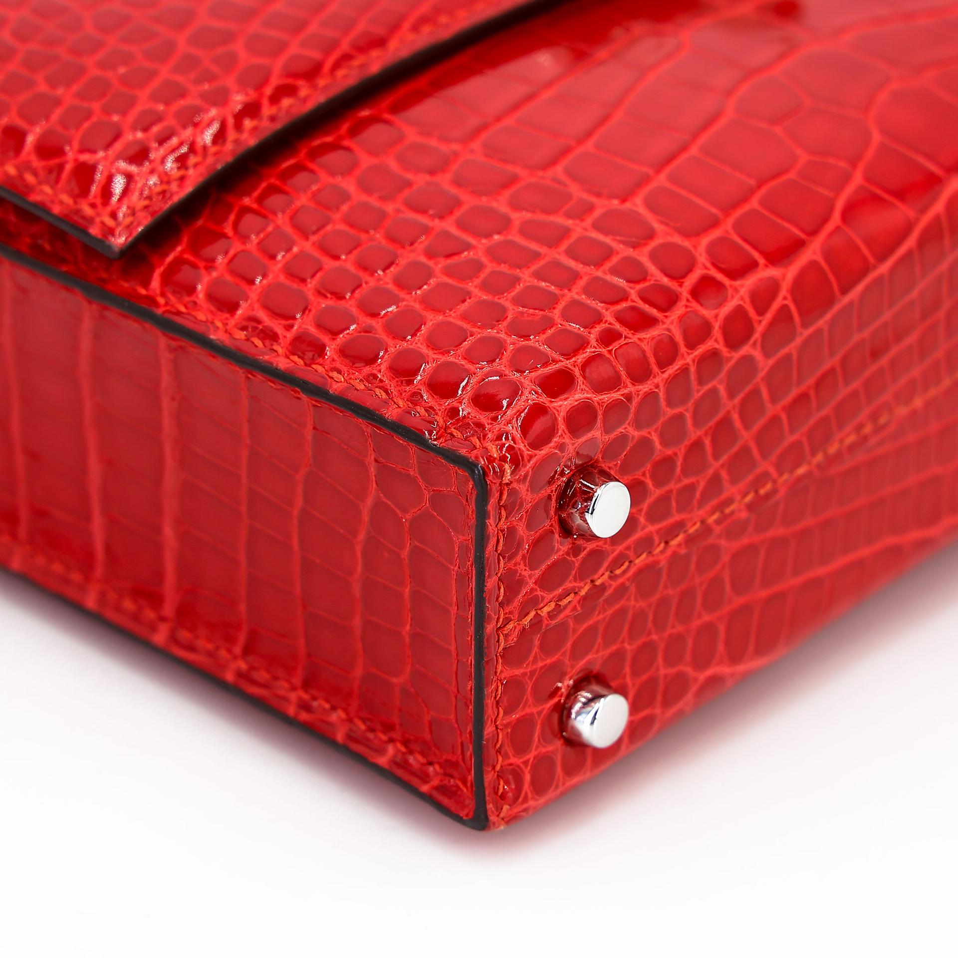 Excellent ( Rank SA ) HERMÈS Verrou Mini Geranium (D5) Shiny Alligator Palladium hardware A (2017) - 11