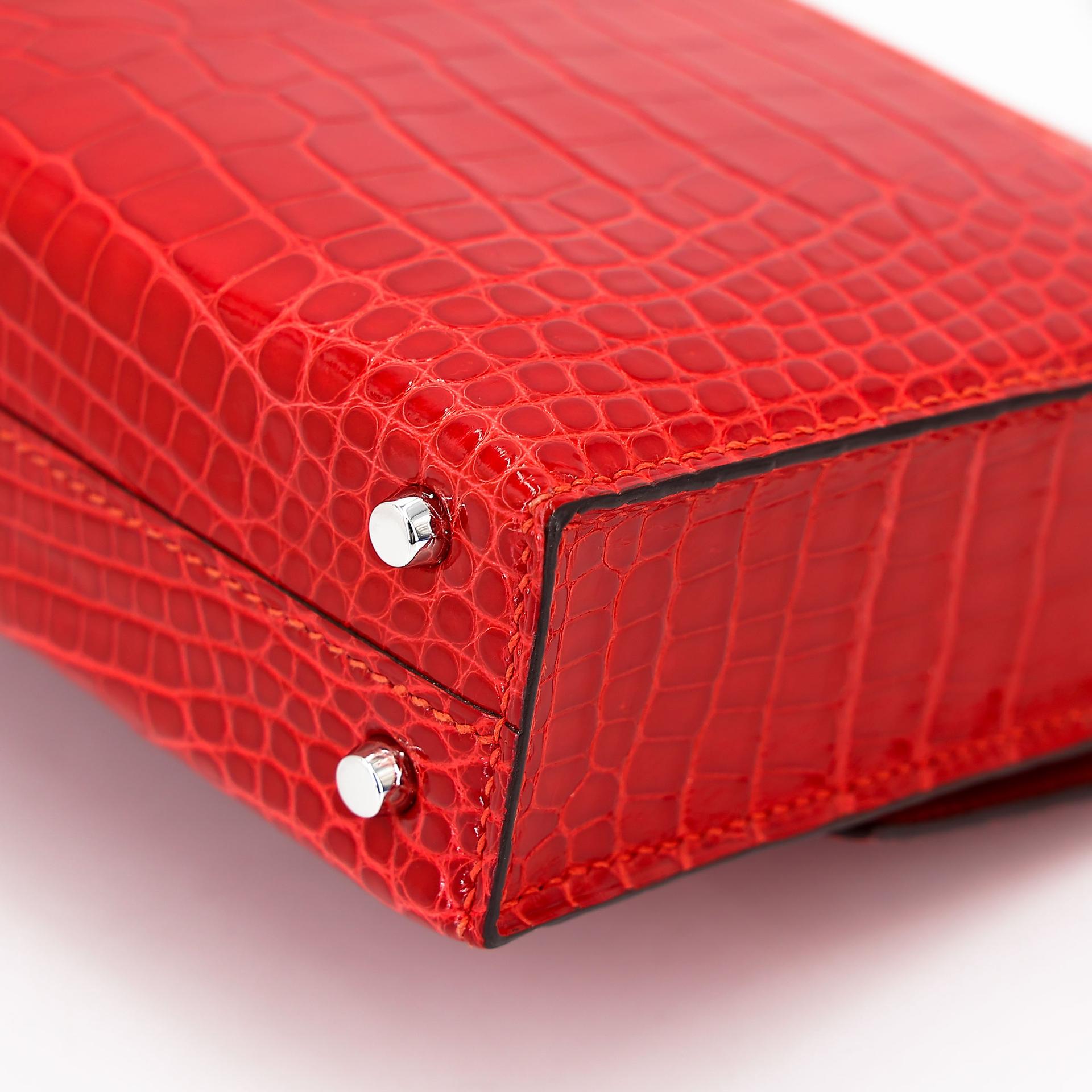 Excellent ( Rank SA ) HERMÈS Verrou Mini Geranium (D5) Shiny Alligator Palladium hardware A (2017) - 12