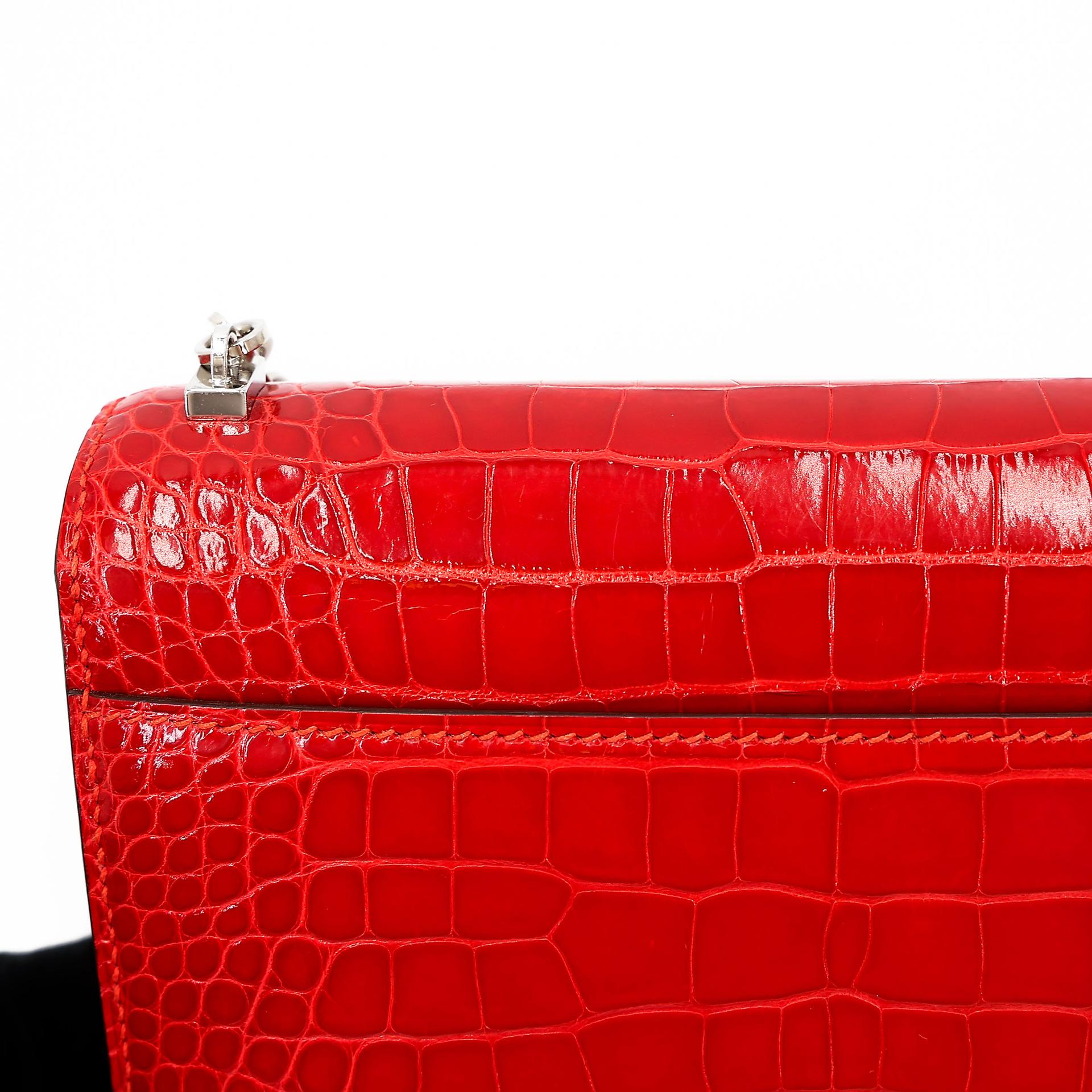 Excellent ( Rank SA ) HERMÈS Verrou Mini Geranium (D5) Shiny Alligator Palladium hardware A (2017) - 14