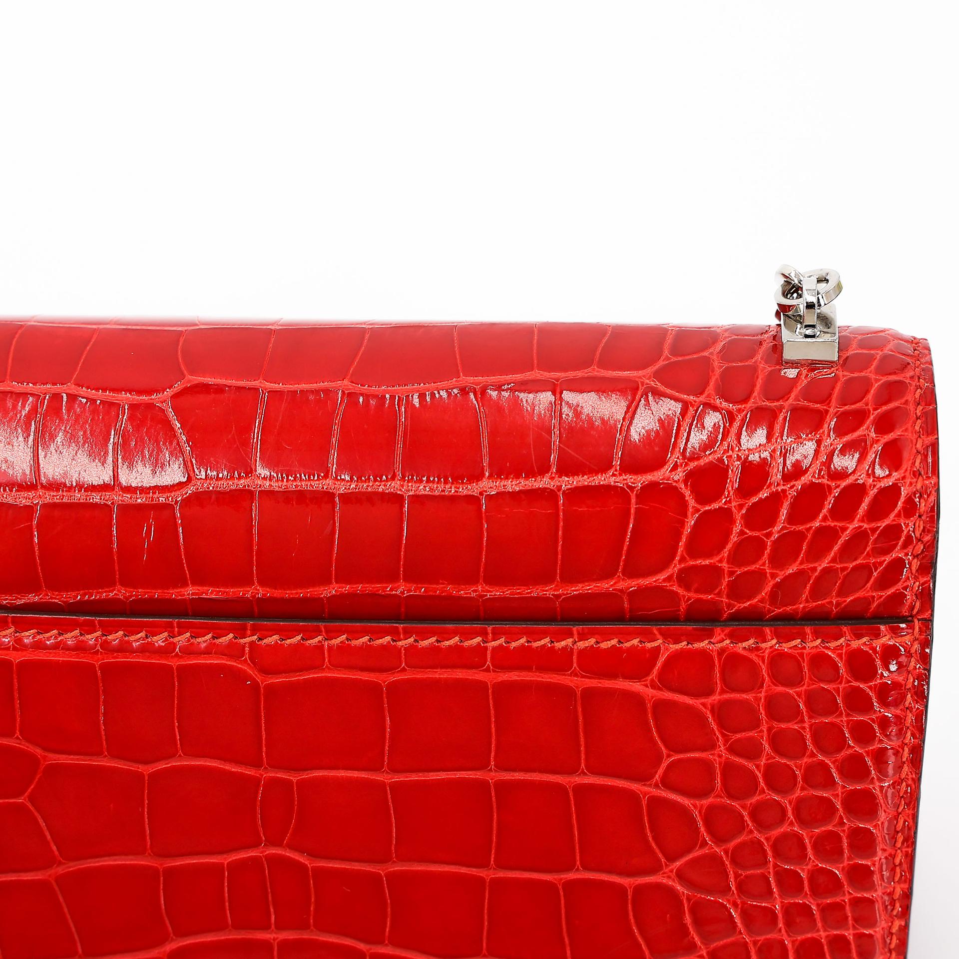 Excellent ( Rank SA ) HERMÈS Verrou Mini Geranium (D5) Shiny Alligator Palladium hardware A (2017) - 15