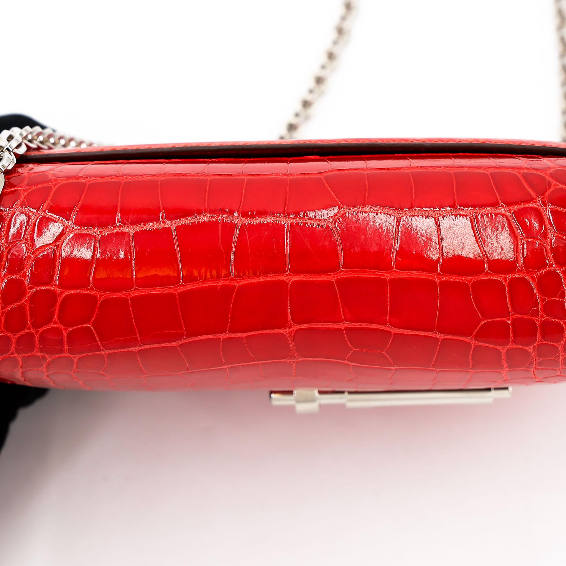 Excellent ( Rank SA ) HERMÈS Verrou Mini Geranium (D5) Shiny Alligator Palladium hardware A (2017) - 16