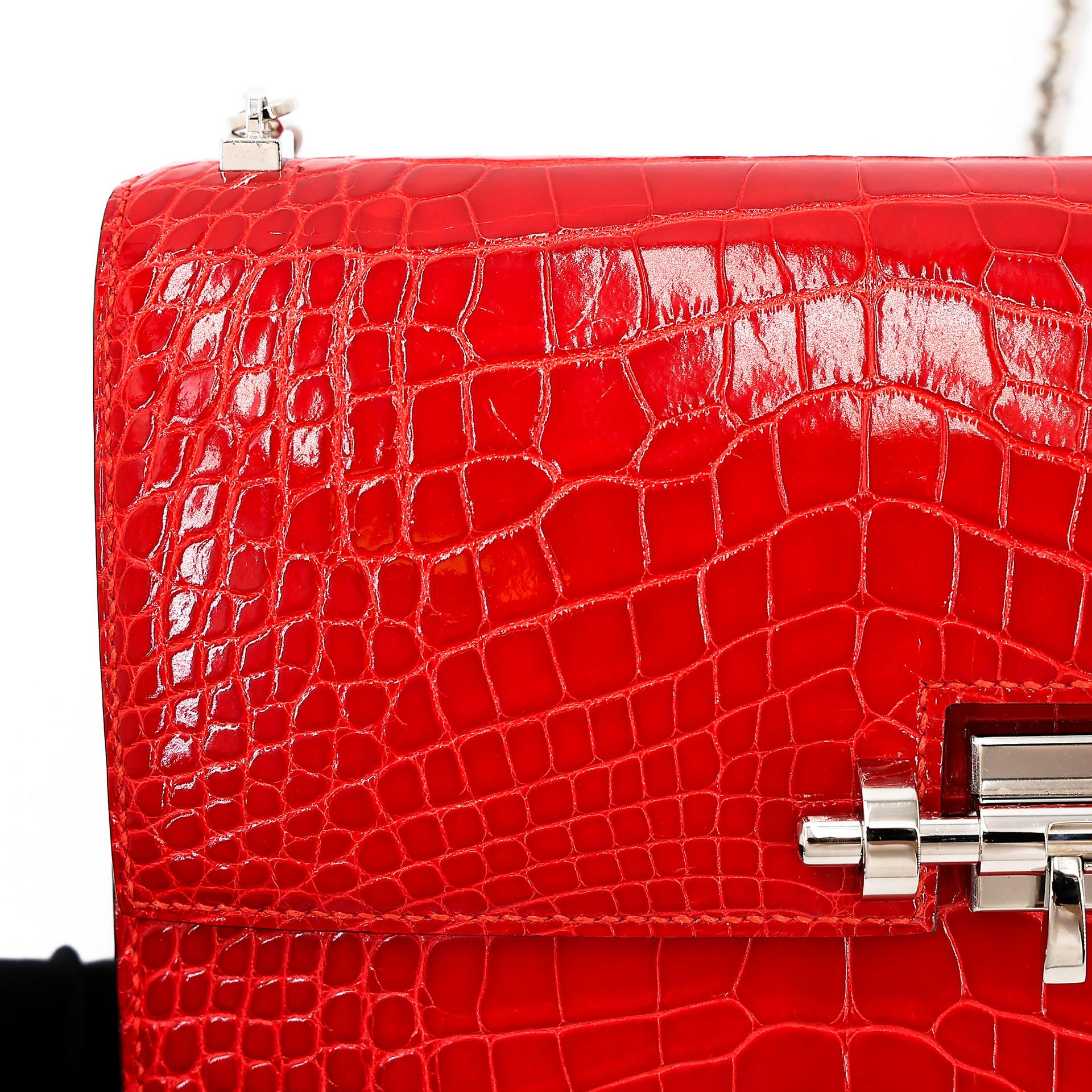 Excellent ( Rank SA ) HERMÈS Verrou Mini Geranium (D5) Shiny Alligator Palladium hardware A (2017) - 17