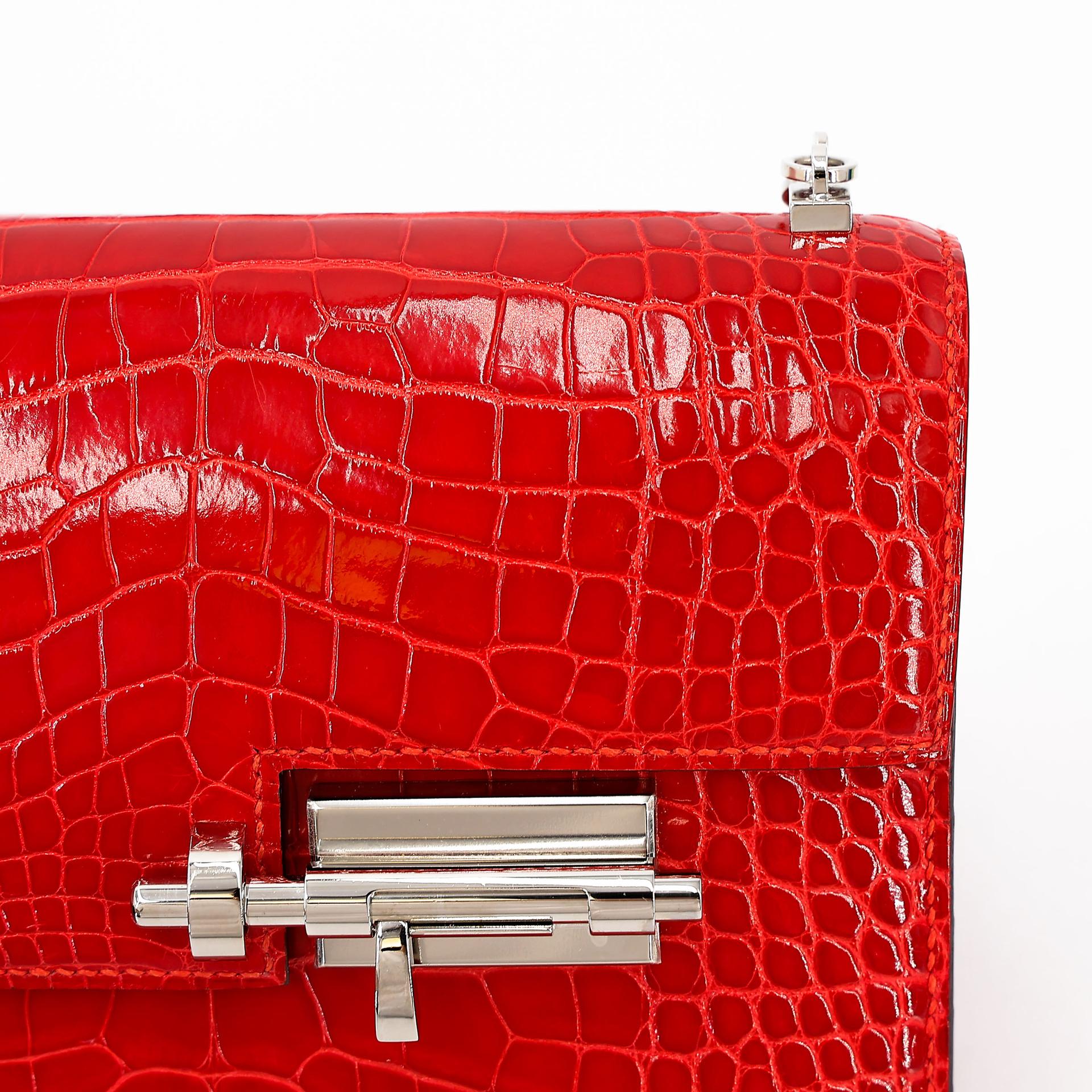 Excellent ( Rank SA ) HERMÈS Verrou Mini Geranium (D5) Shiny Alligator Palladium hardware A (2017) - 18