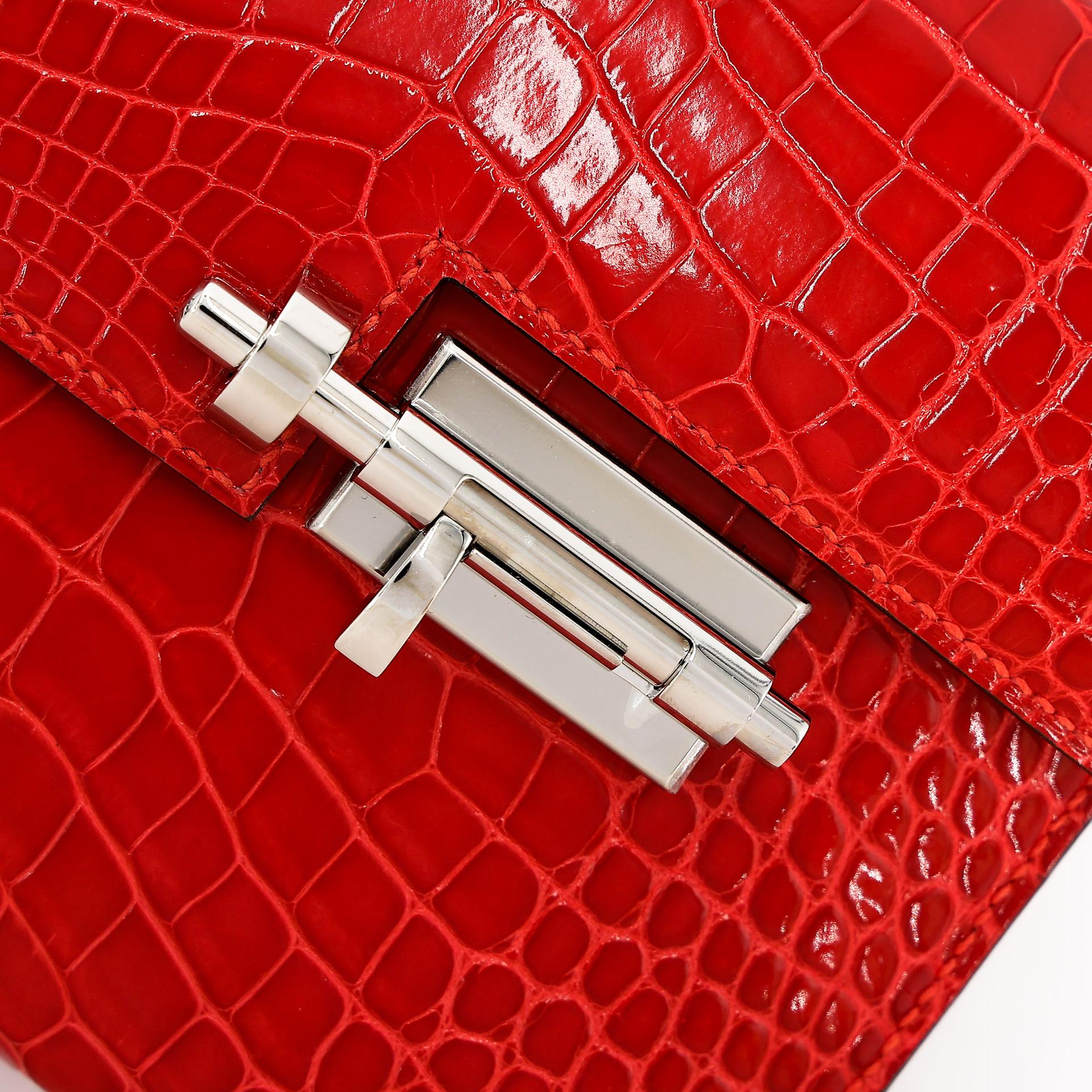 Excellent ( Rank SA ) HERMÈS Verrou Mini Geranium (D5) Shiny Alligator Palladium hardware A (2017) - 19
