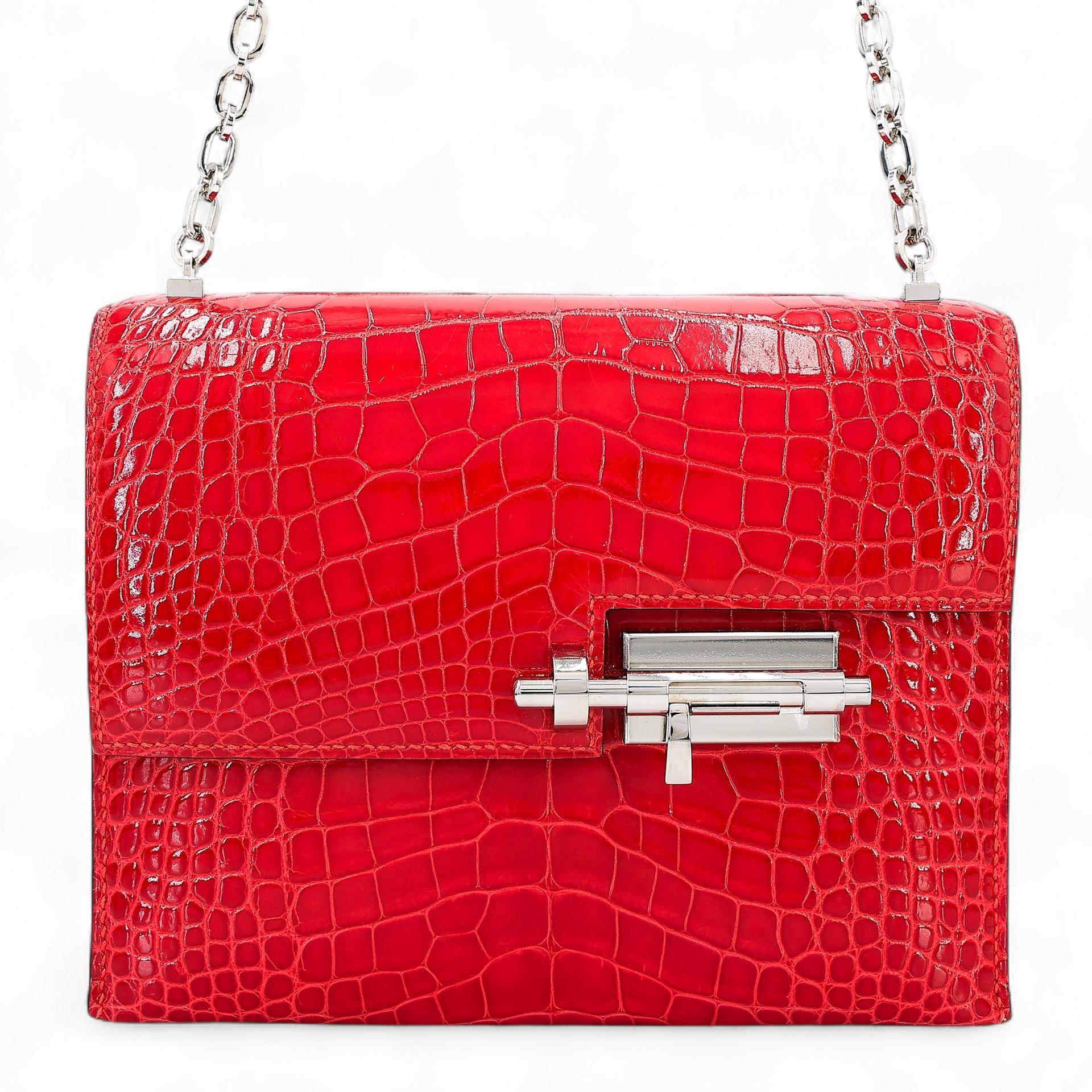 Excellent ( Rank SA ) HERMÈS Verrou Mini Geranium (D5) Shiny Alligator Palladium hardware A (2017) - 1