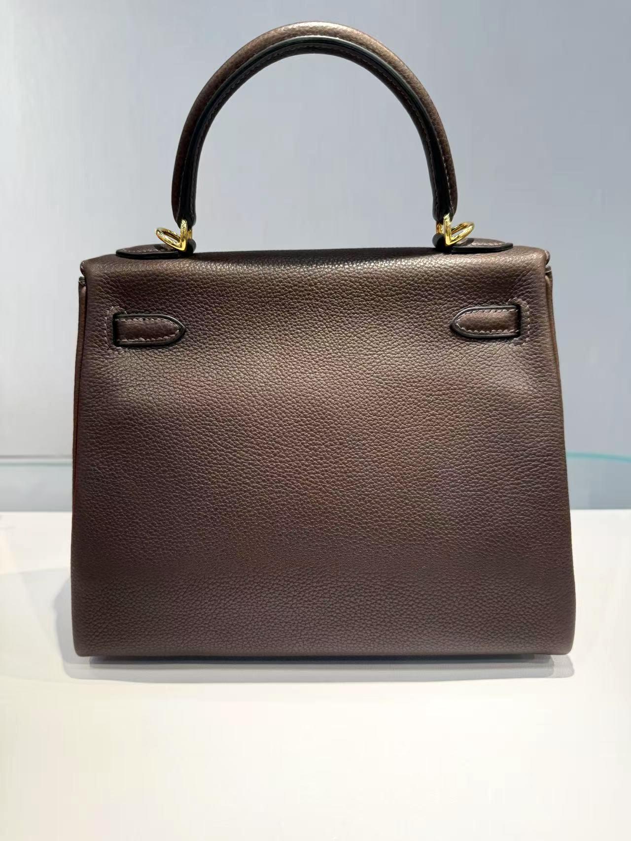 全新 HERMÈS 愛馬仕 Kelly 25 2條肩帶 46 烏木色 Ebene Barenia 馬鞍皮 金扣 W刻 2024年 - 18