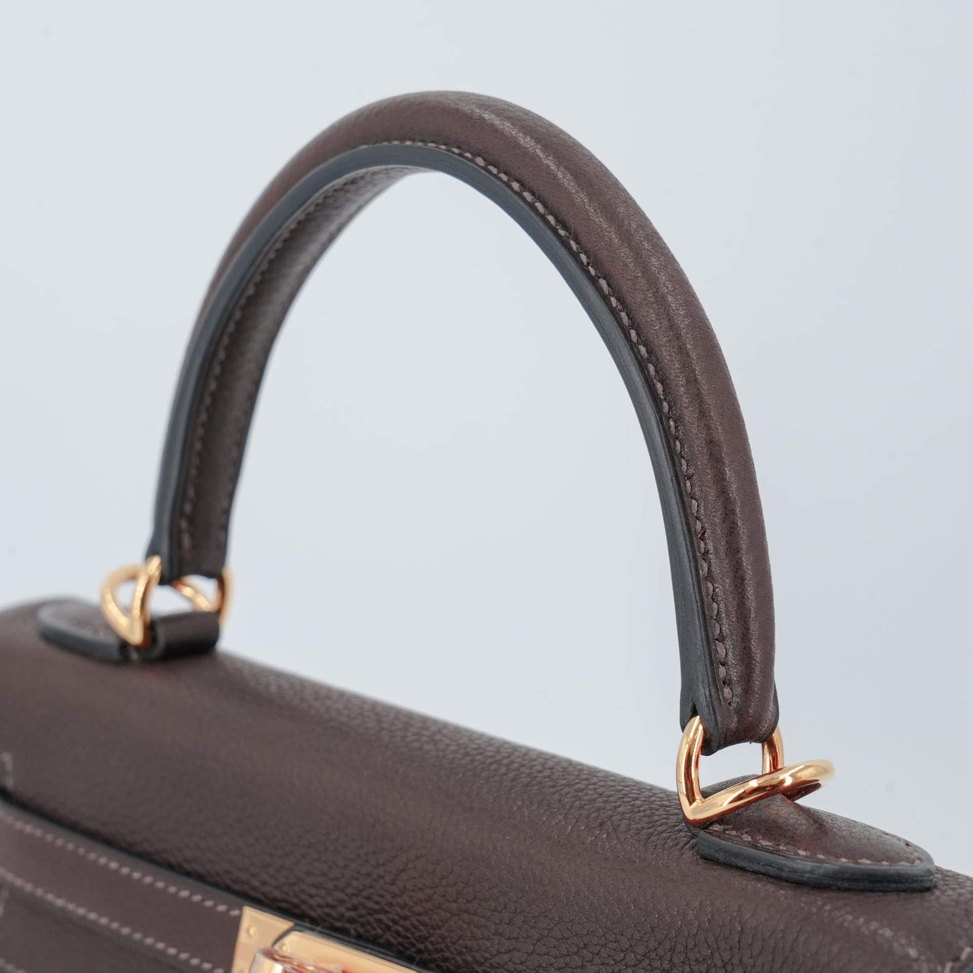 全新 HERMÈS 愛馬仕 Kelly 25 2條肩帶 46 烏木色 Ebene Barenia 馬鞍皮 金扣 W刻 2024年 - 5