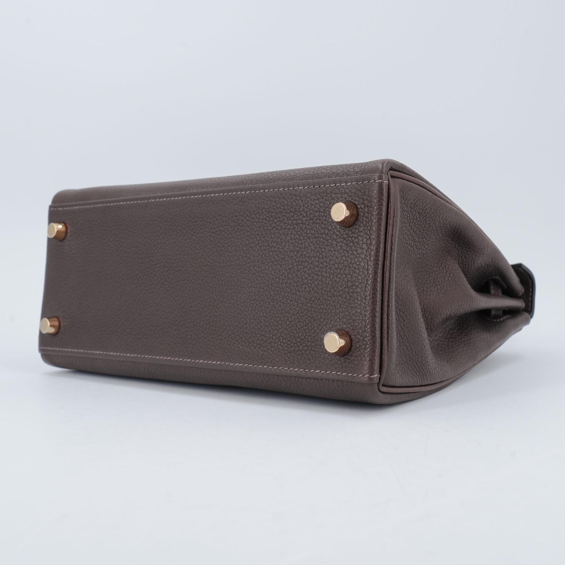 全新 HERMÈS 愛馬仕 Kelly 25 2條肩帶 46 烏木色 Ebene Barenia 馬鞍皮 金扣 W刻 2024年 - 7