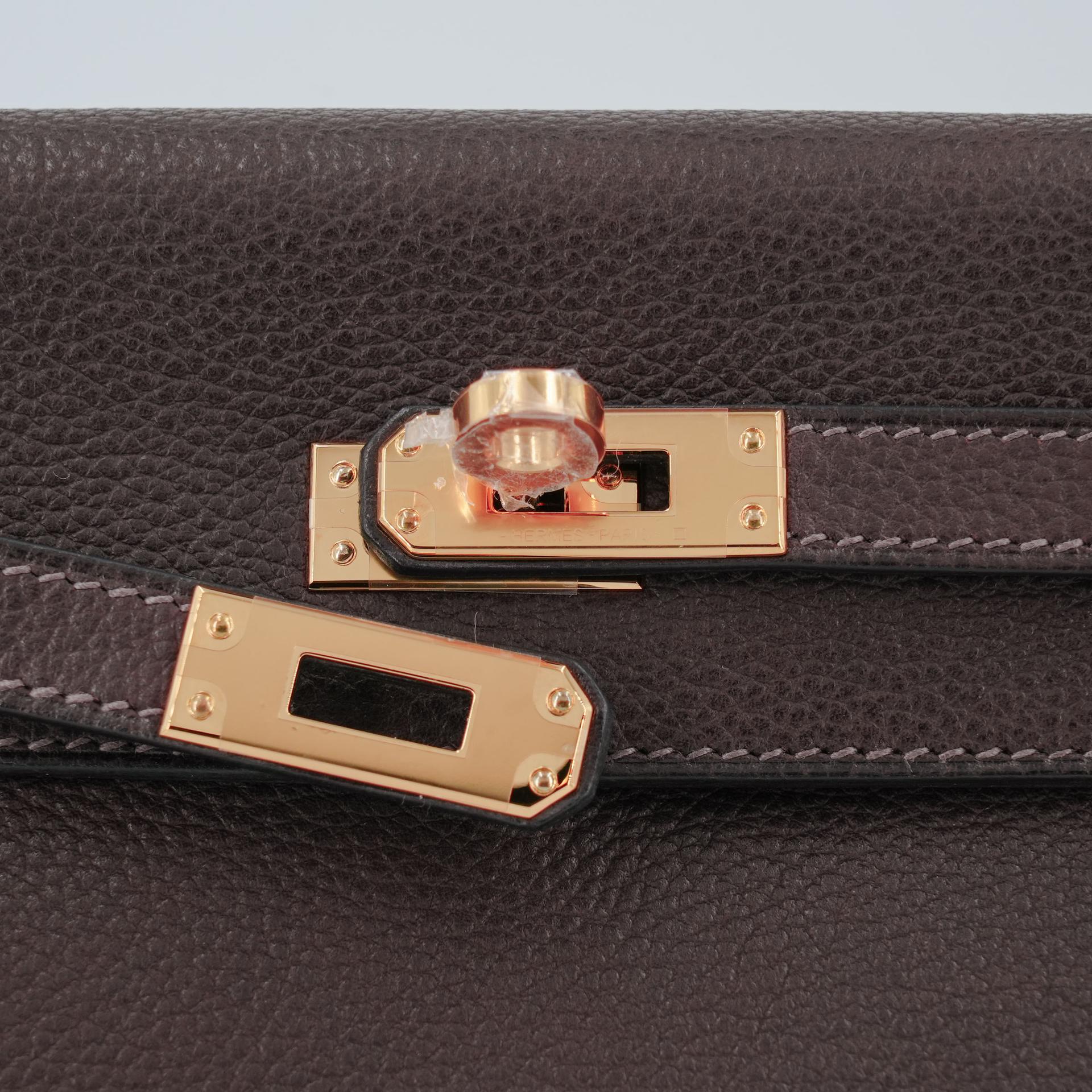 全新 HERMÈS 愛馬仕 Kelly 25 2條肩帶 46 烏木色 Ebene Barenia 馬鞍皮 金扣 W刻 2024年 - 10