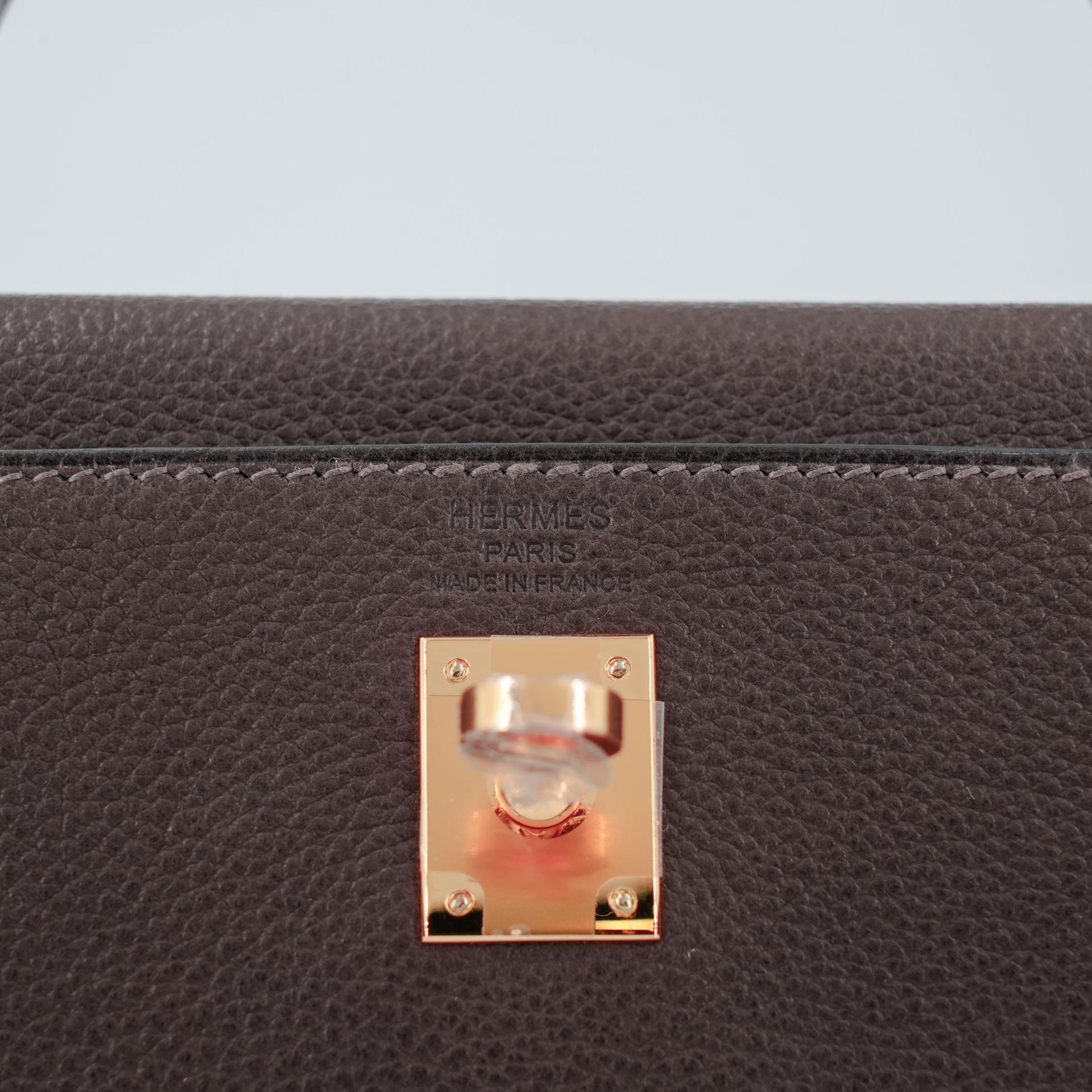 全新 HERMÈS 愛馬仕 Kelly 25 2條肩帶 46 烏木色 Ebene Barenia 馬鞍皮 金扣 W刻 2024年 - 11