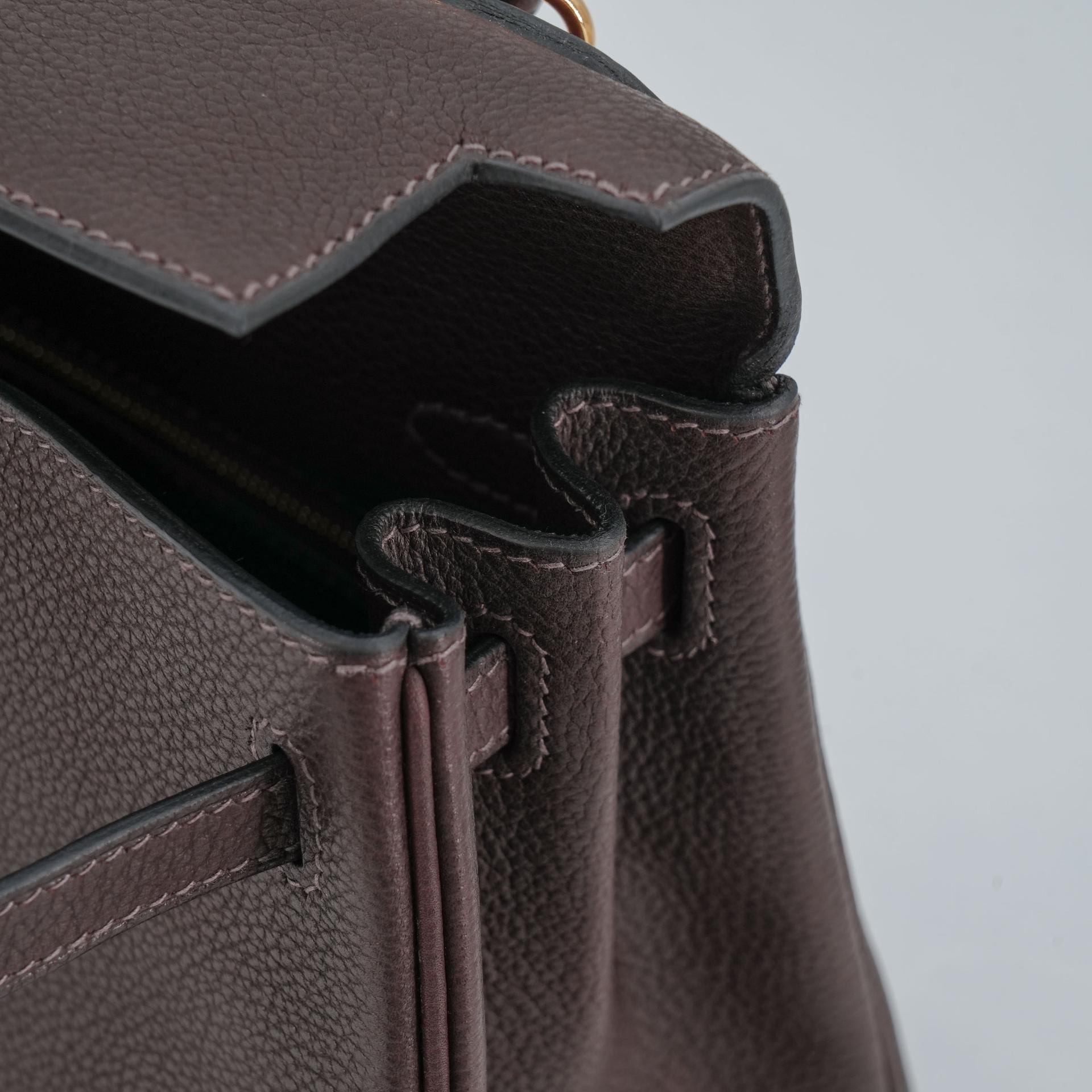 全新 HERMÈS 愛馬仕 Kelly 25 2條肩帶 46 烏木色 Ebene Barenia 馬鞍皮 金扣 W刻 2024年 - 13