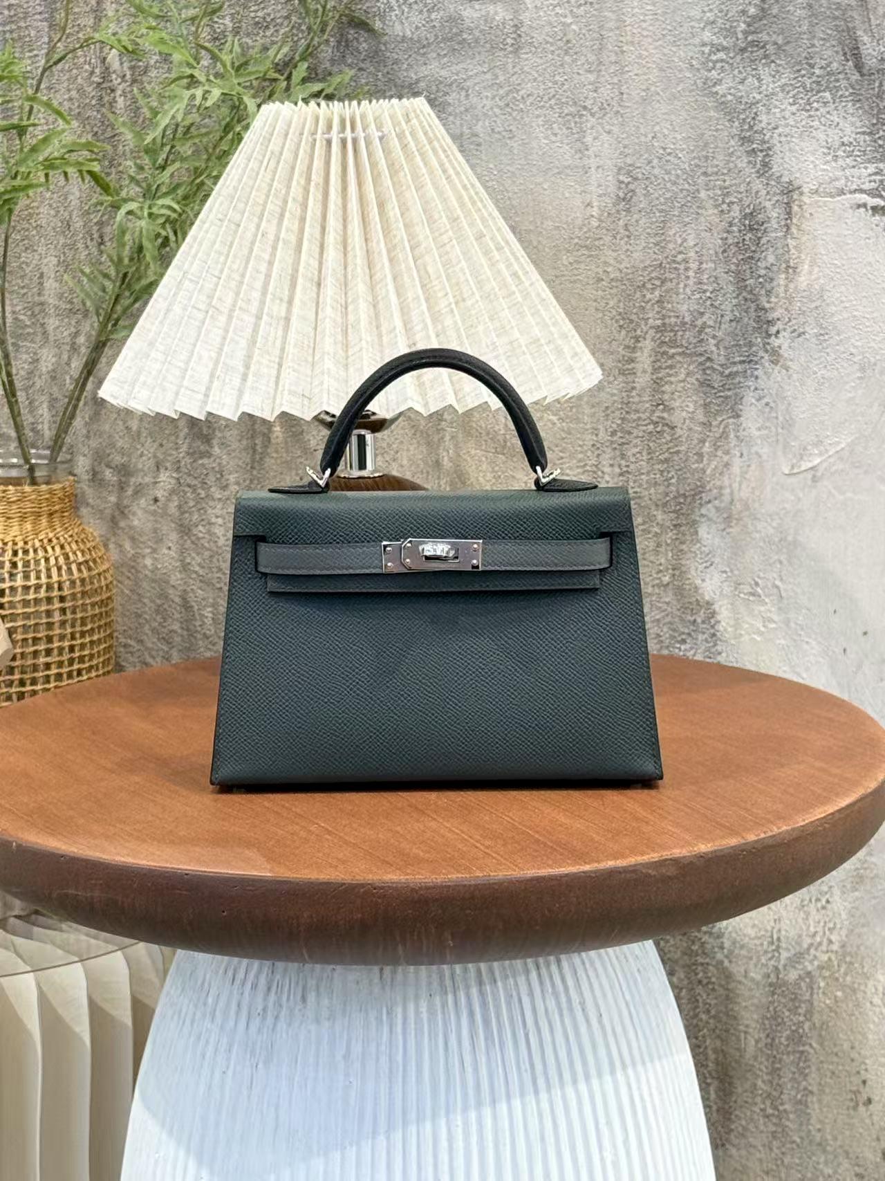 Brand New ( Rank N )  HERMÈS  Mini Kelly II Vert Mangrove (Q0) Vert Amande (63) Black (89) Epsom Palladium hardware K (2025) - 3