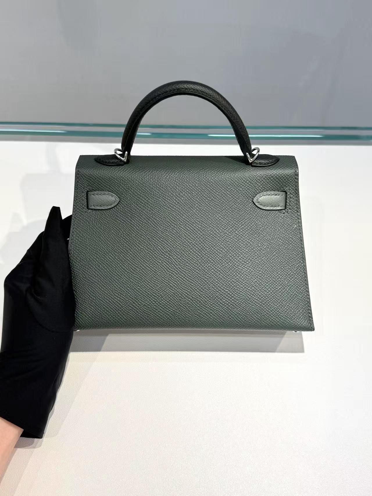 Brand New ( Rank N )  HERMÈS  Mini Kelly II Vert Mangrove (Q0) Vert Amande (63) Black (89) Epsom Palladium hardware K (2025) - 20