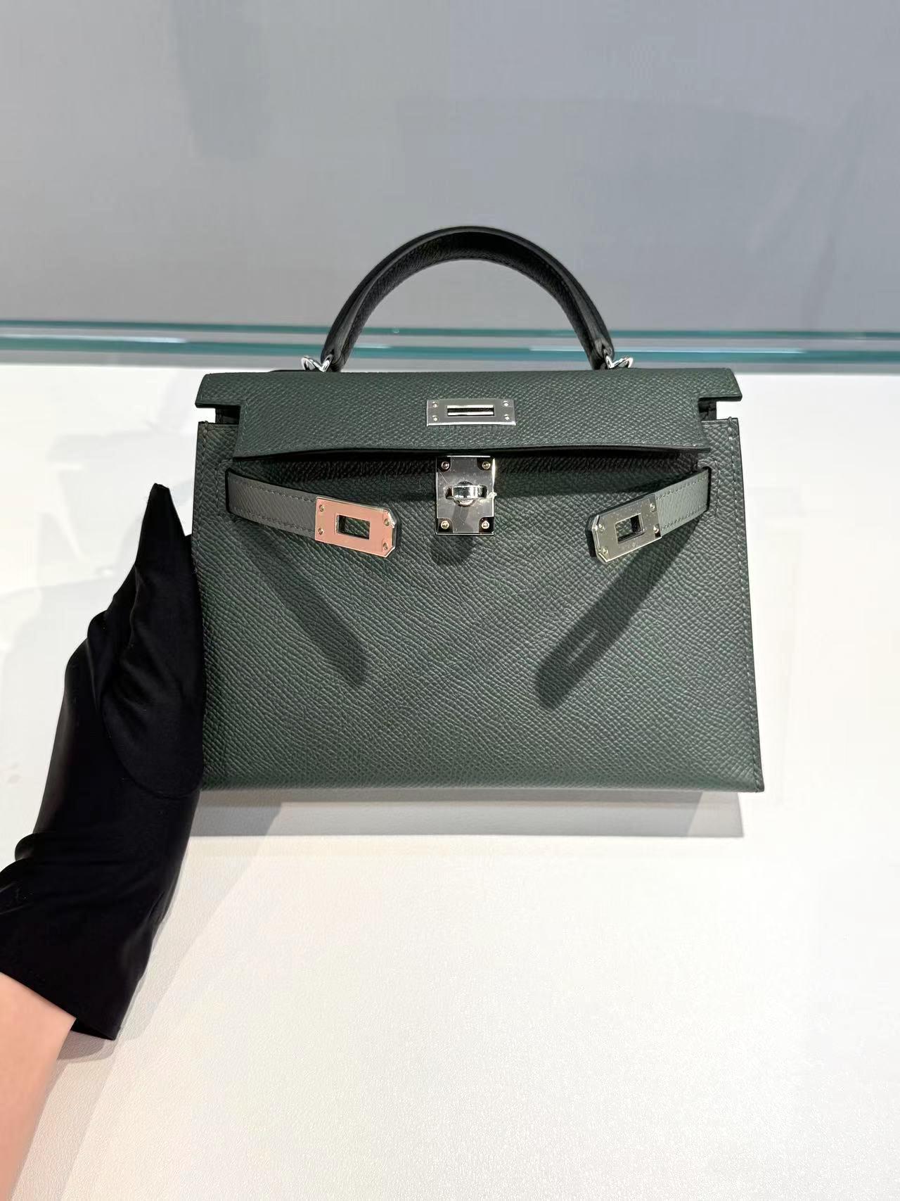 Brand New ( Rank N )  HERMÈS  Mini Kelly II Vert Mangrove (Q0) Vert Amande (63) Black (89) Epsom Palladium hardware K (2025) - 4