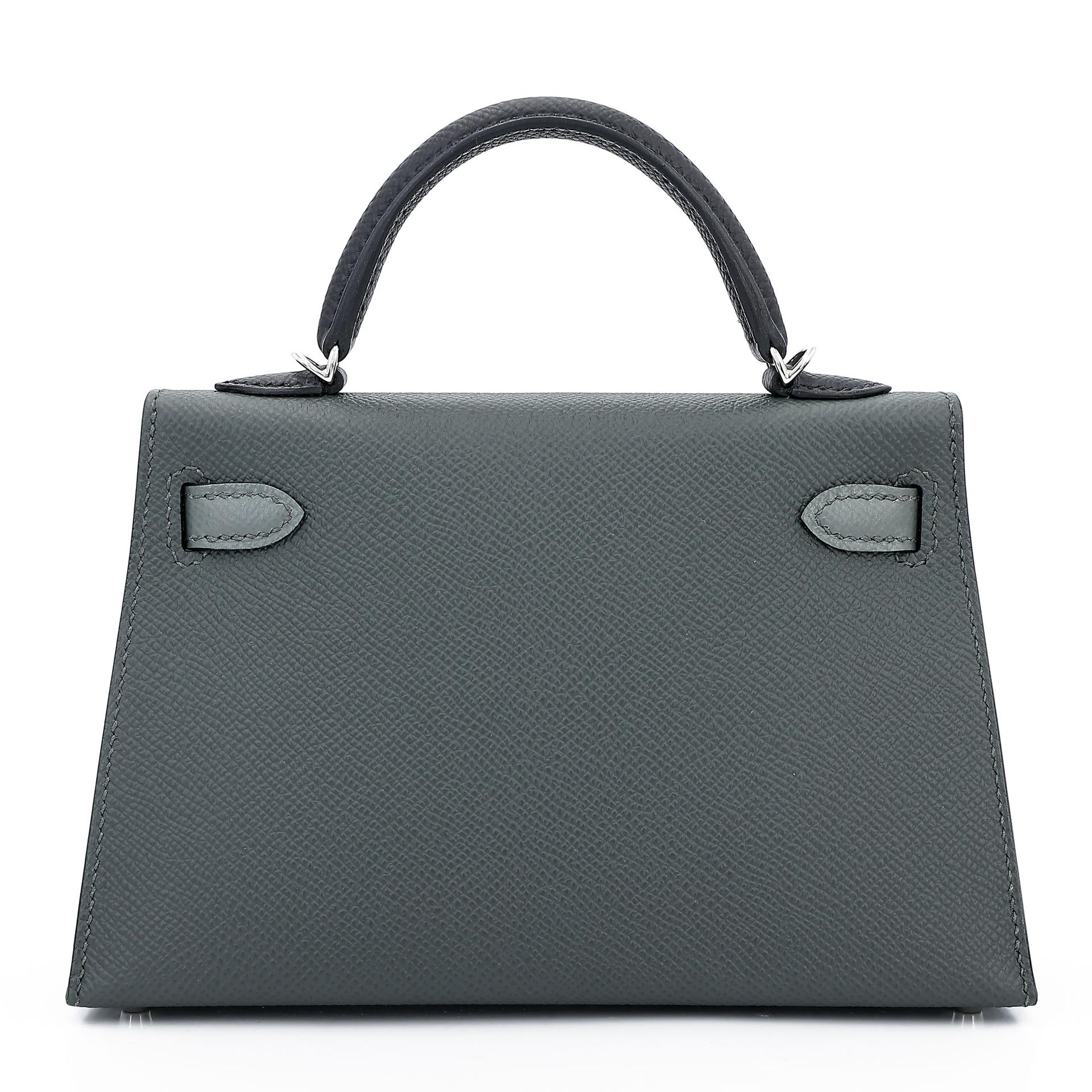 Brand New ( Rank N )  HERMÈS  Mini Kelly II Vert Mangrove (Q0) Vert Amande (63) Black (89) Epsom Palladium hardware K (2025) - 2