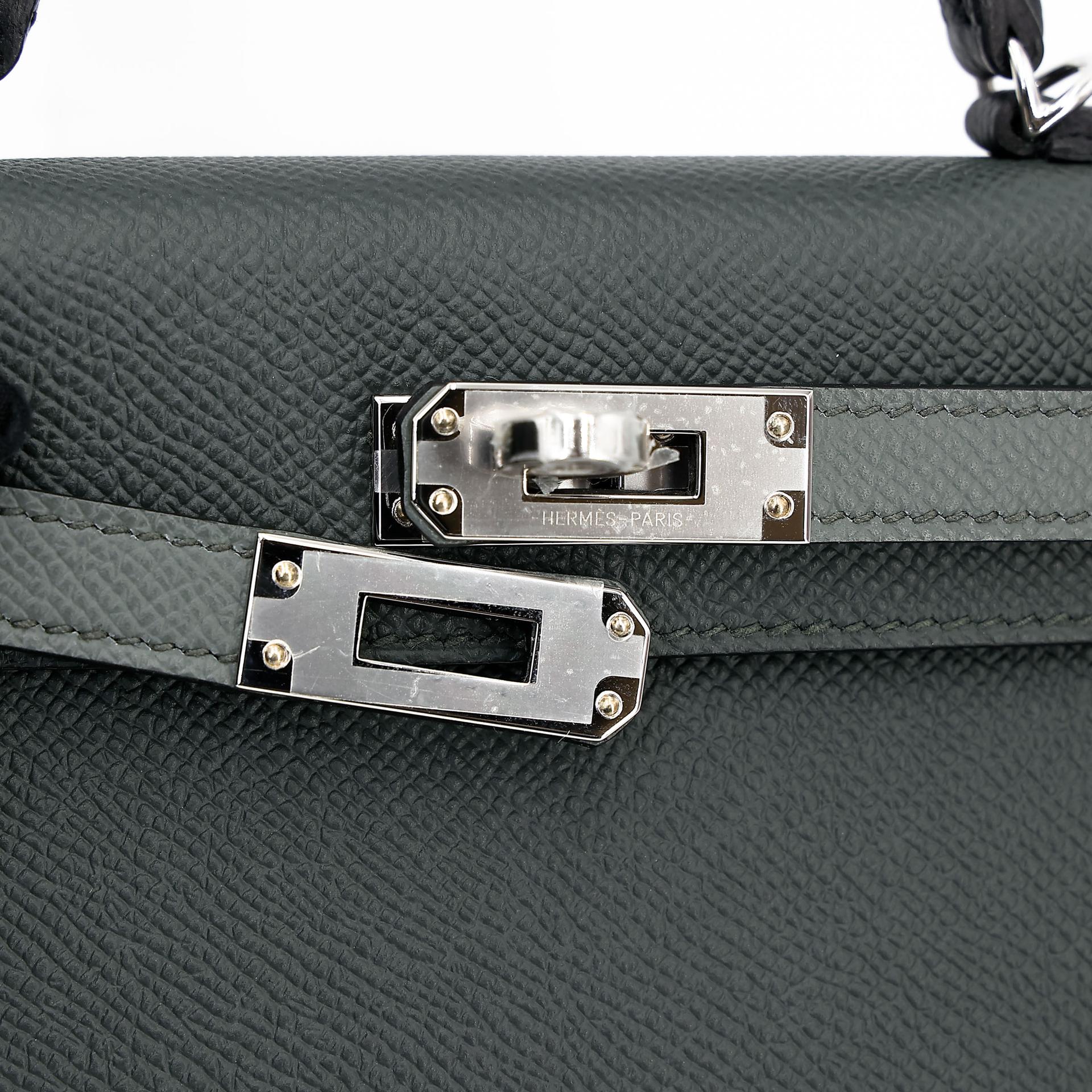 Brand New ( Rank N )  HERMÈS  Mini Kelly II Vert Mangrove (Q0) Vert Amande (63) Black (89) Epsom Palladium hardware K (2025) - 10