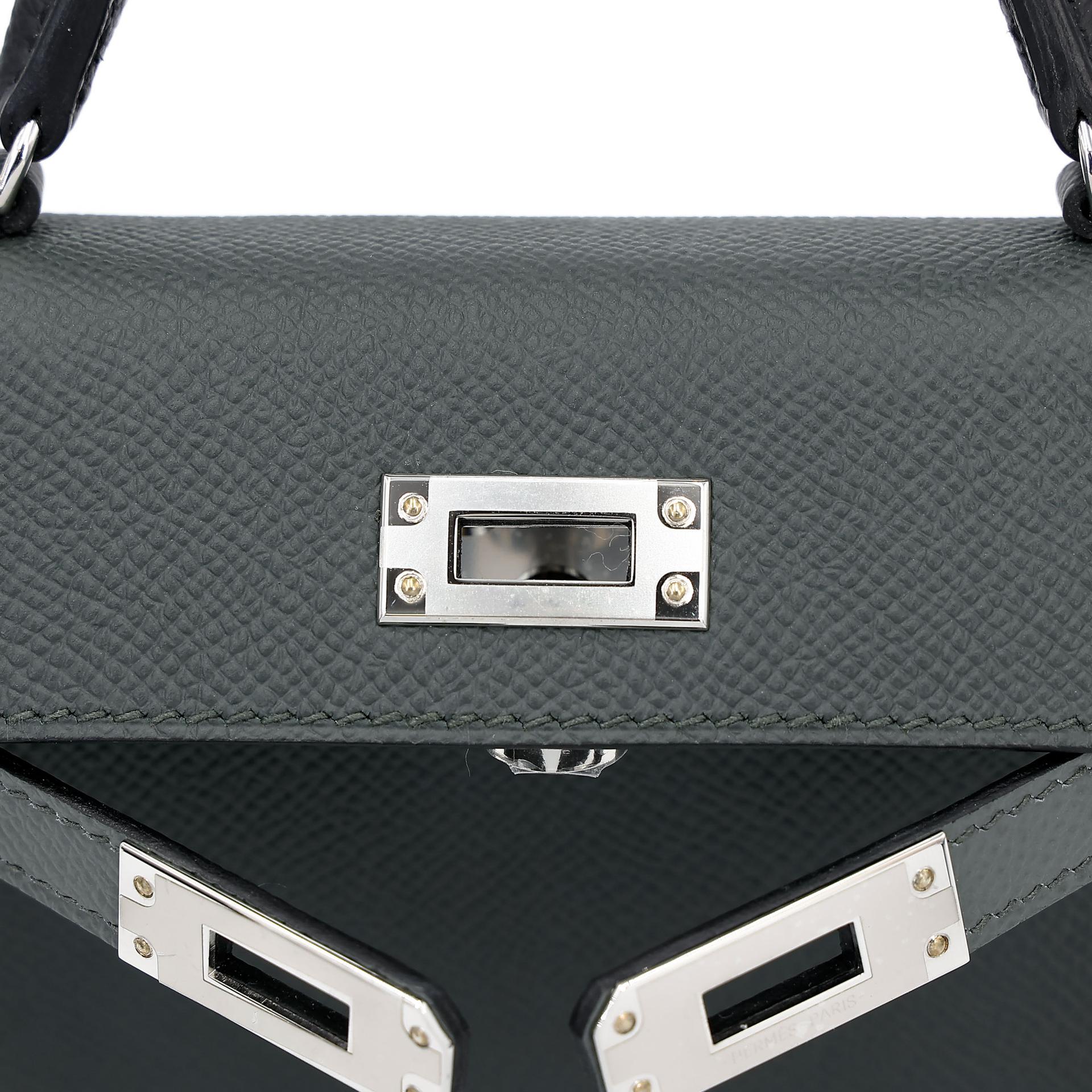 Brand New ( Rank N )  HERMÈS  Mini Kelly II Vert Mangrove (Q0) Vert Amande (63) Black (89) Epsom Palladium hardware K (2025) - 11