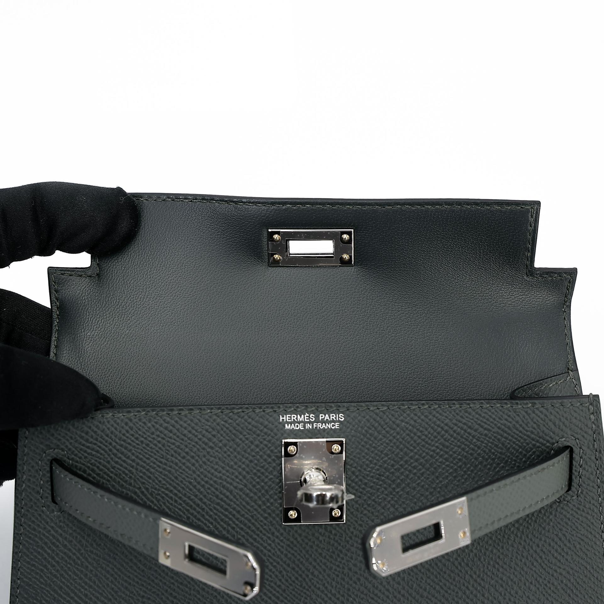 Brand New ( Rank N )  HERMÈS  Mini Kelly II Vert Mangrove (Q0) Vert Amande (63) Black (89) Epsom Palladium hardware K (2025) - 13