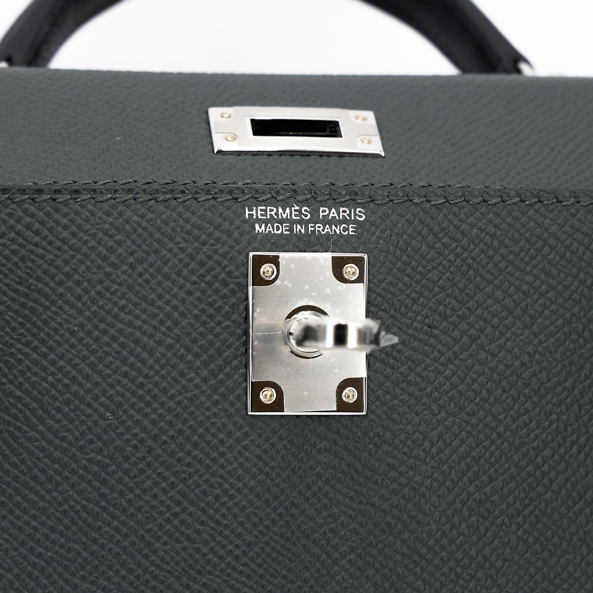 Brand New ( Rank N )  HERMÈS  Mini Kelly II Vert Mangrove (Q0) Vert Amande (63) Black (89) Epsom Palladium hardware K (2025) - 14