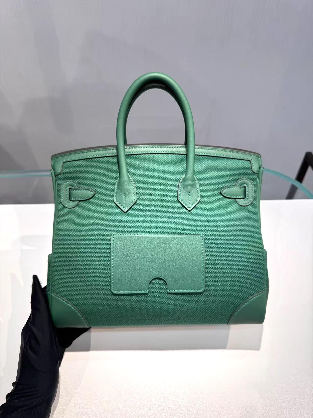 Brand New ( Rank N ) HERMÈS Limited Edition Birkin Cargo 25 Vert Moyen (65) Swift Canvas Palladium hardware K (2025) - 26