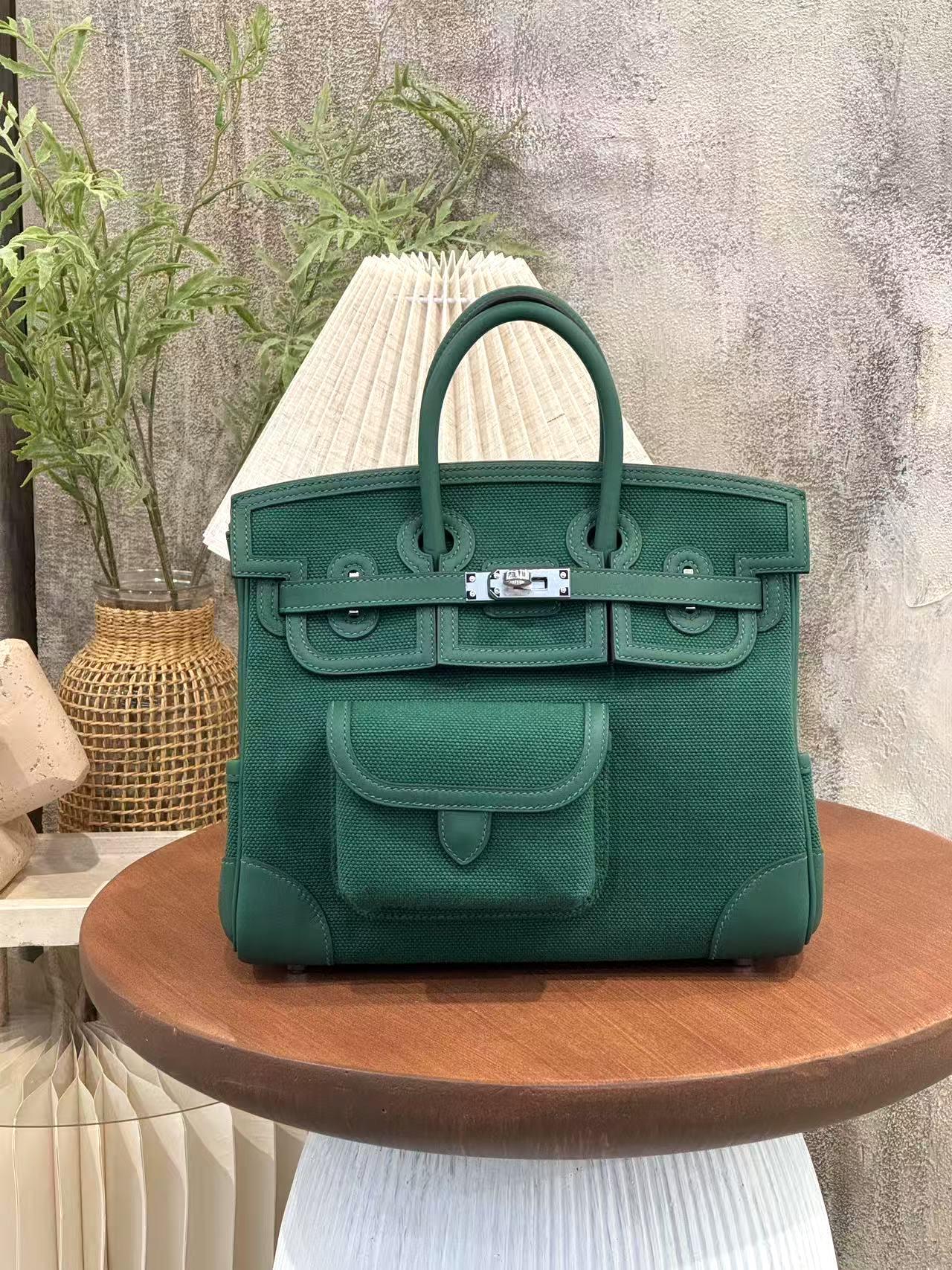 Brand New ( Rank N ) HERMÈS Limited Edition Birkin Cargo 25 Vert Moyen (65) Swift Canvas Palladium hardware K (2025) - 4