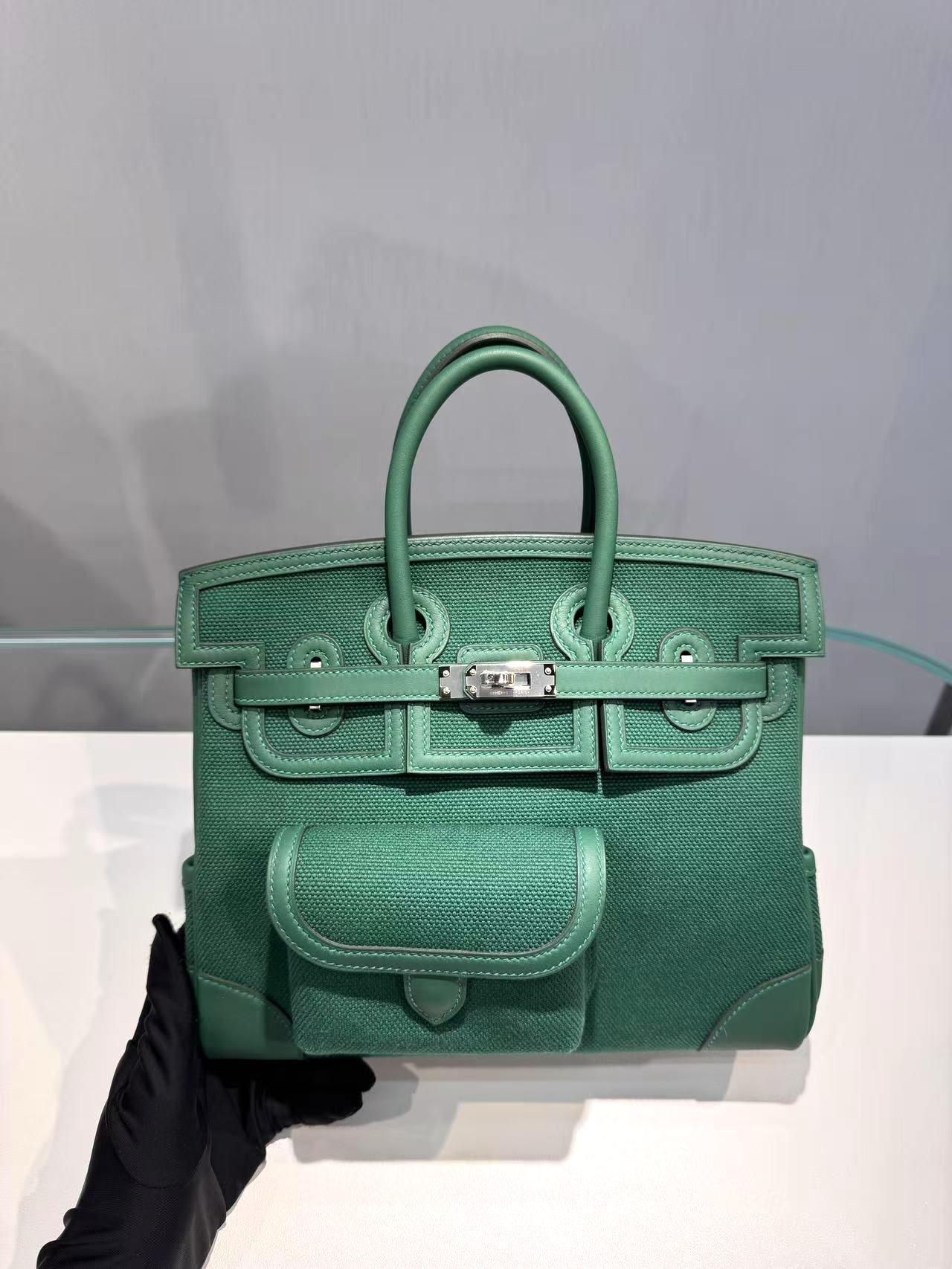 Brand New ( Rank N ) HERMÈS Limited Edition Birkin Cargo 25 Vert Moyen (65) Swift Canvas Palladium hardware K (2025) - 25